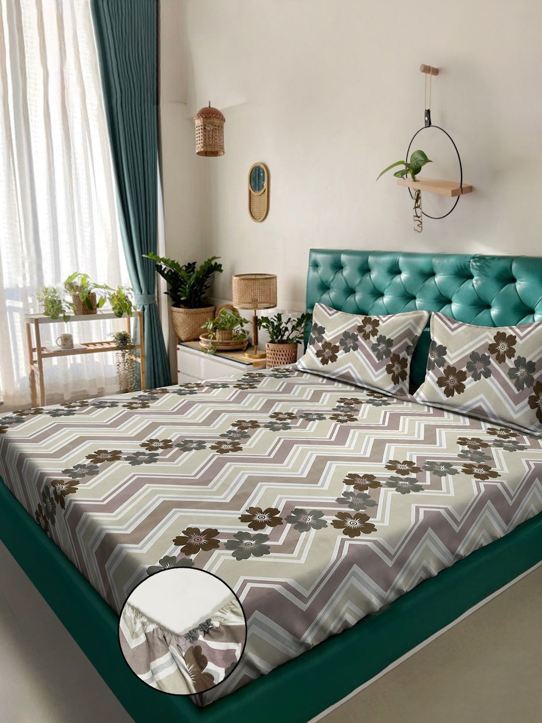 KLOTTHE Floral 300 TC Polycotton King Size Bedsheet with 2 Pillow Covers-image-20