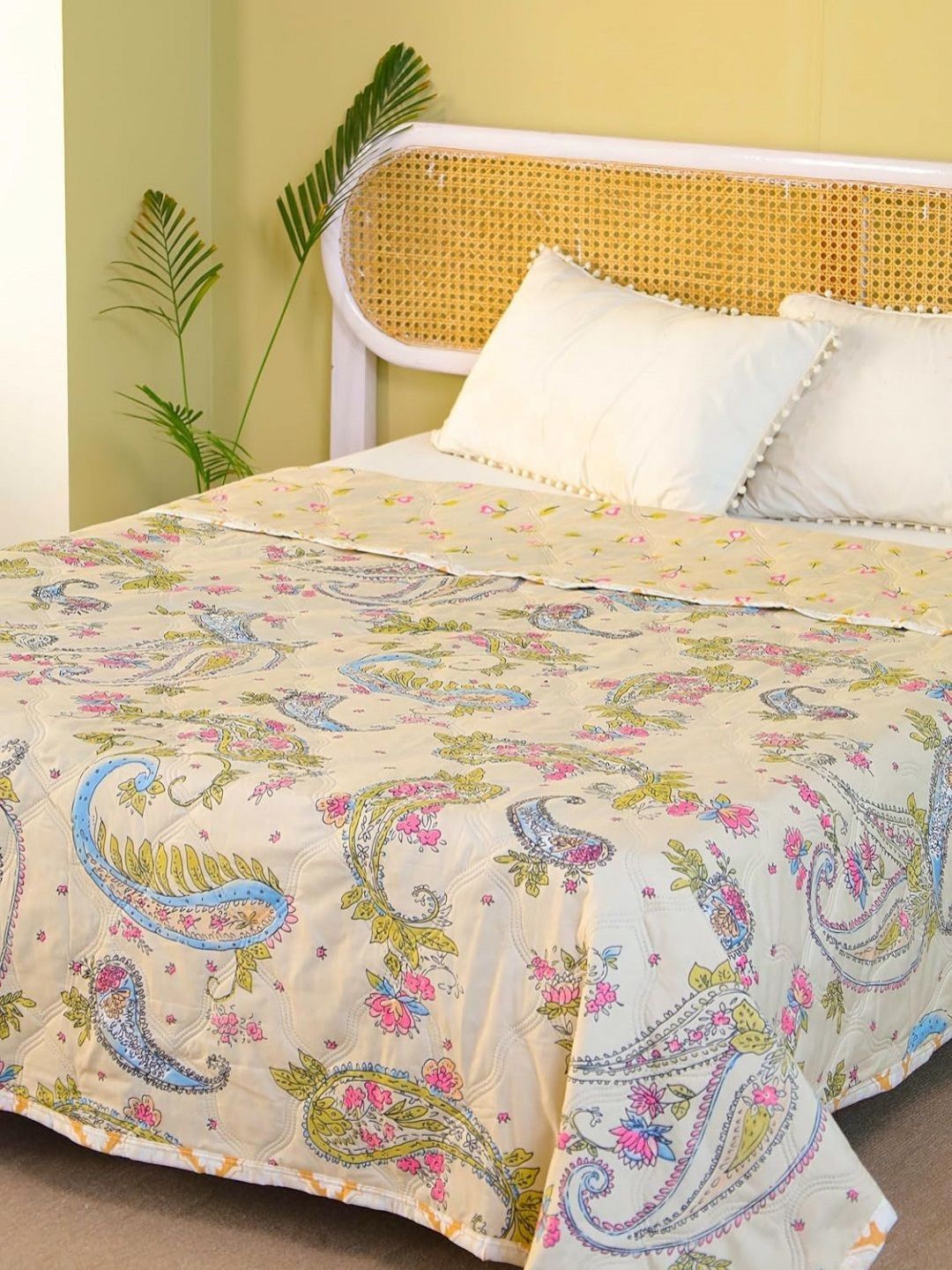 CHICERY Green & Blue Floral AC Room 210 GSM Pure Cotton Double Bed Dohar