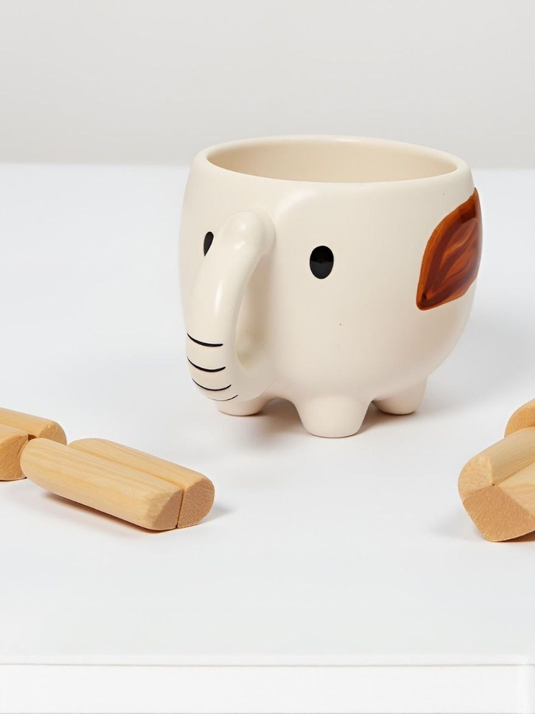 Kraftlik Handicraft White & Brown Elephant Shaped Ceramic Coffee Mug-picture-11
