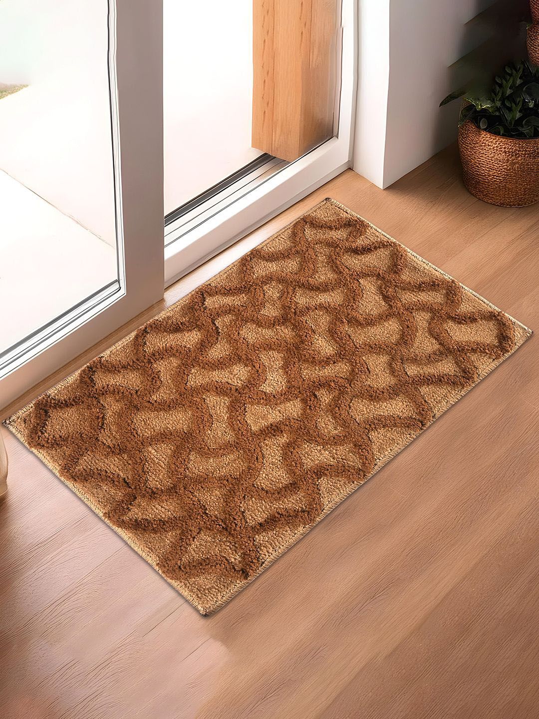 Kuber Industries Brown Zig Zag Design Velvet Anti-Skid Doormat-picture-38