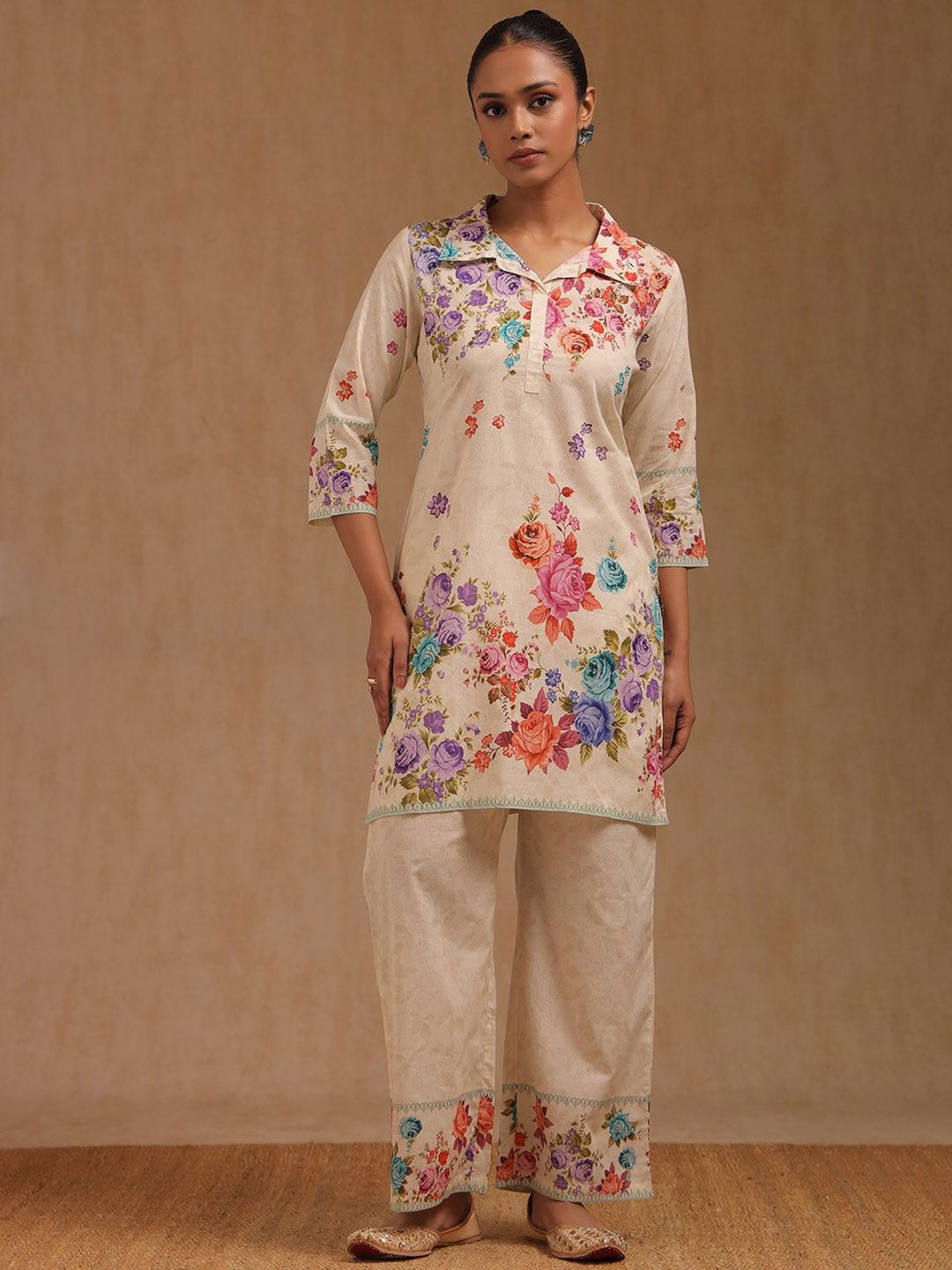 Soch Printed Shirt Collar Pure Cotton Tunic With Trousers-image-6