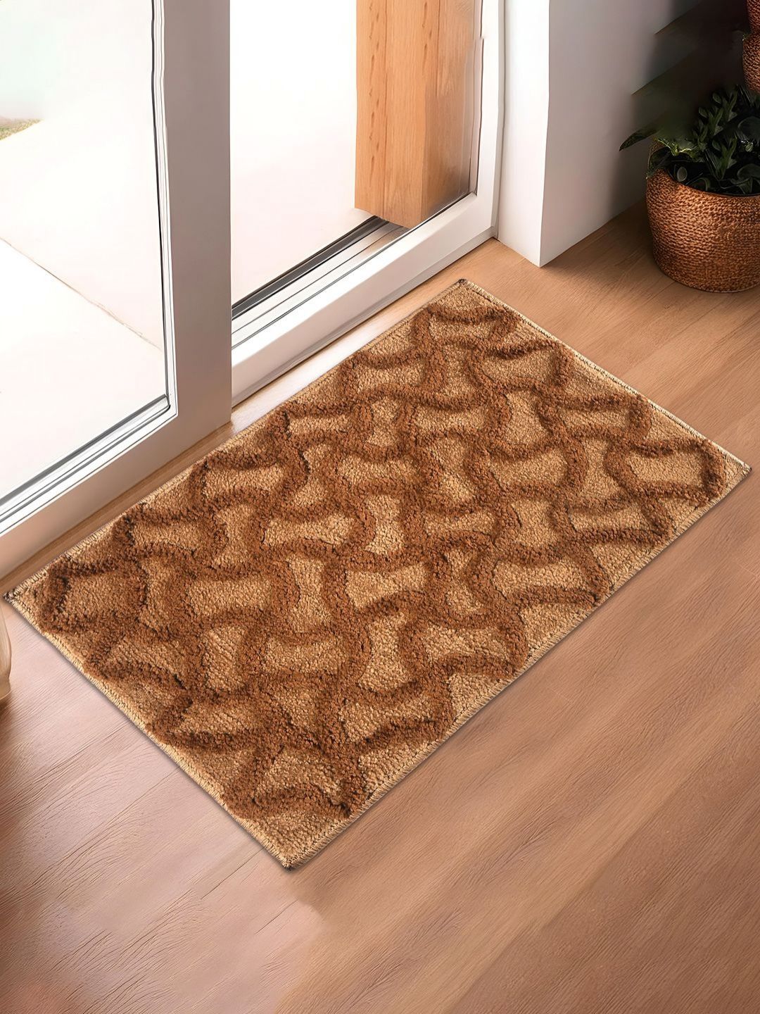 Aura Brown & Beige Zig Zag Designed Anti-Skid & Water Absorbent Entrance Doormats-picture-58