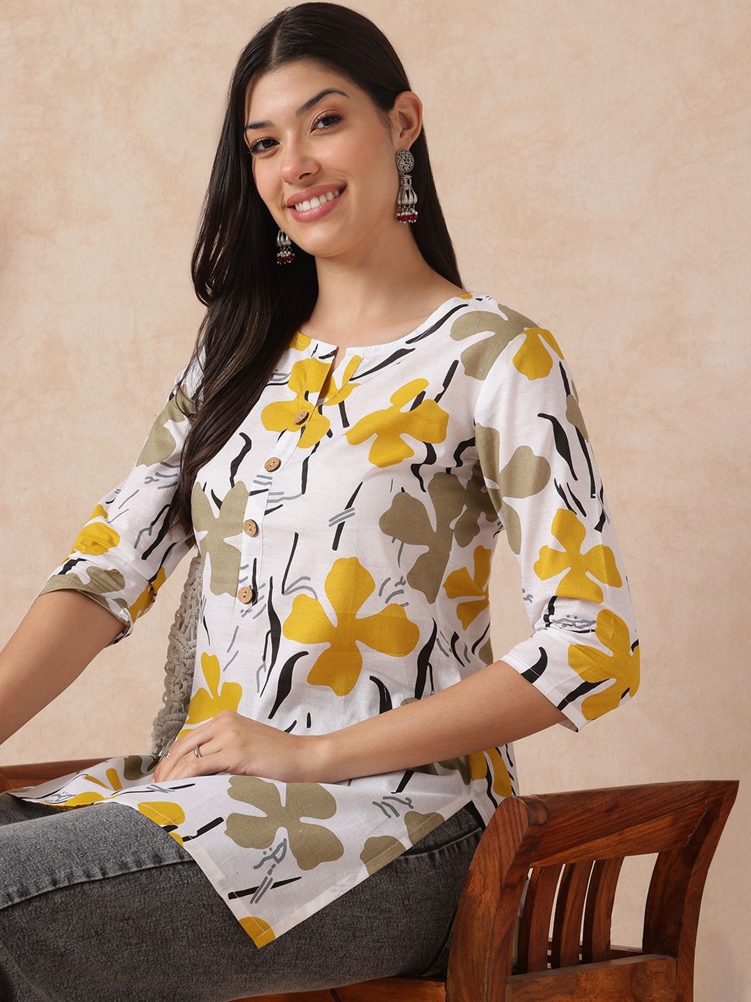 KALINI Women White Cotton Floral Printed Top-picture-32