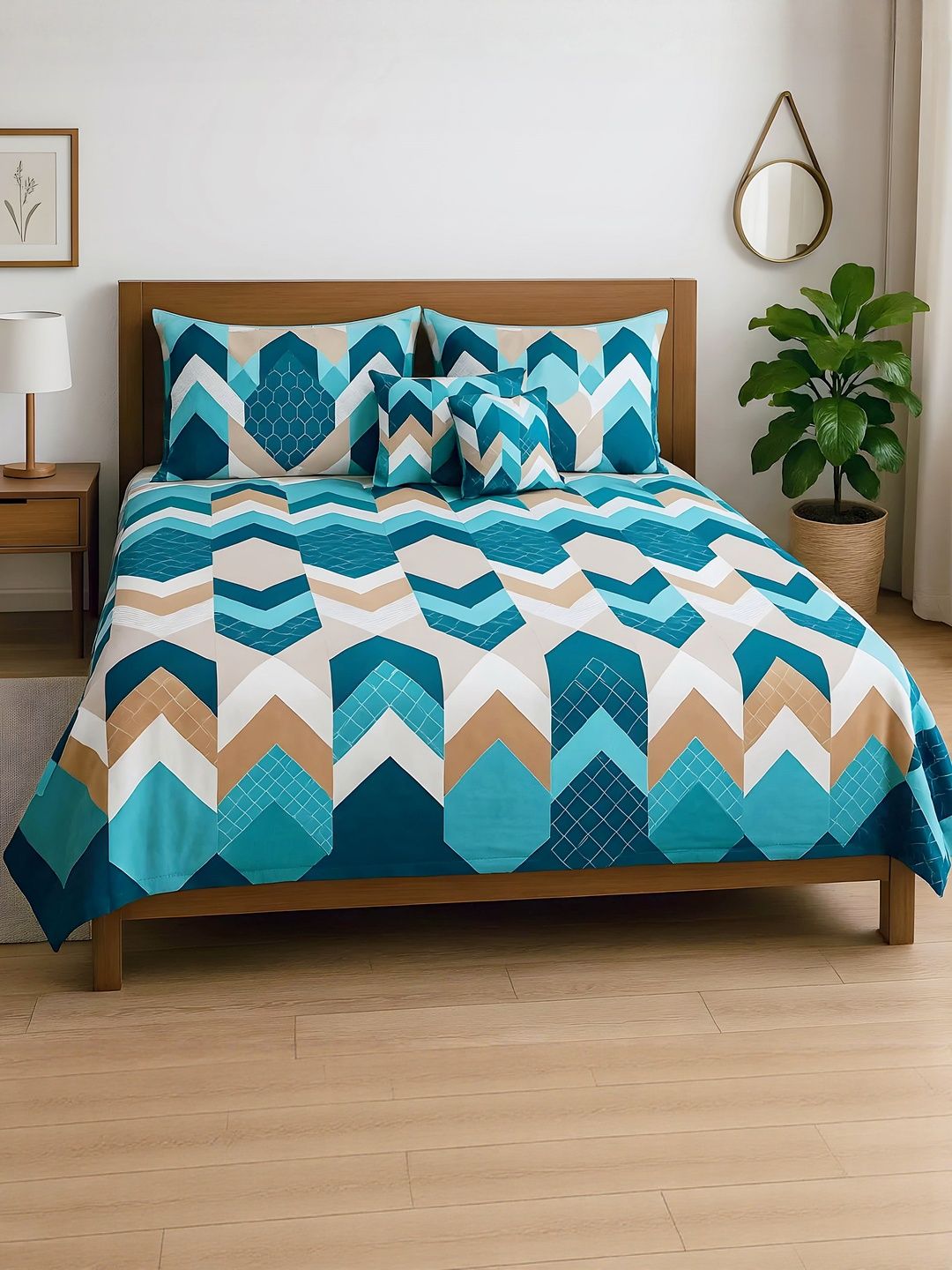 DREAM LIVING Blue Floral 144 TC Queen Bedsheet With 2 Pillow Covers-image-34