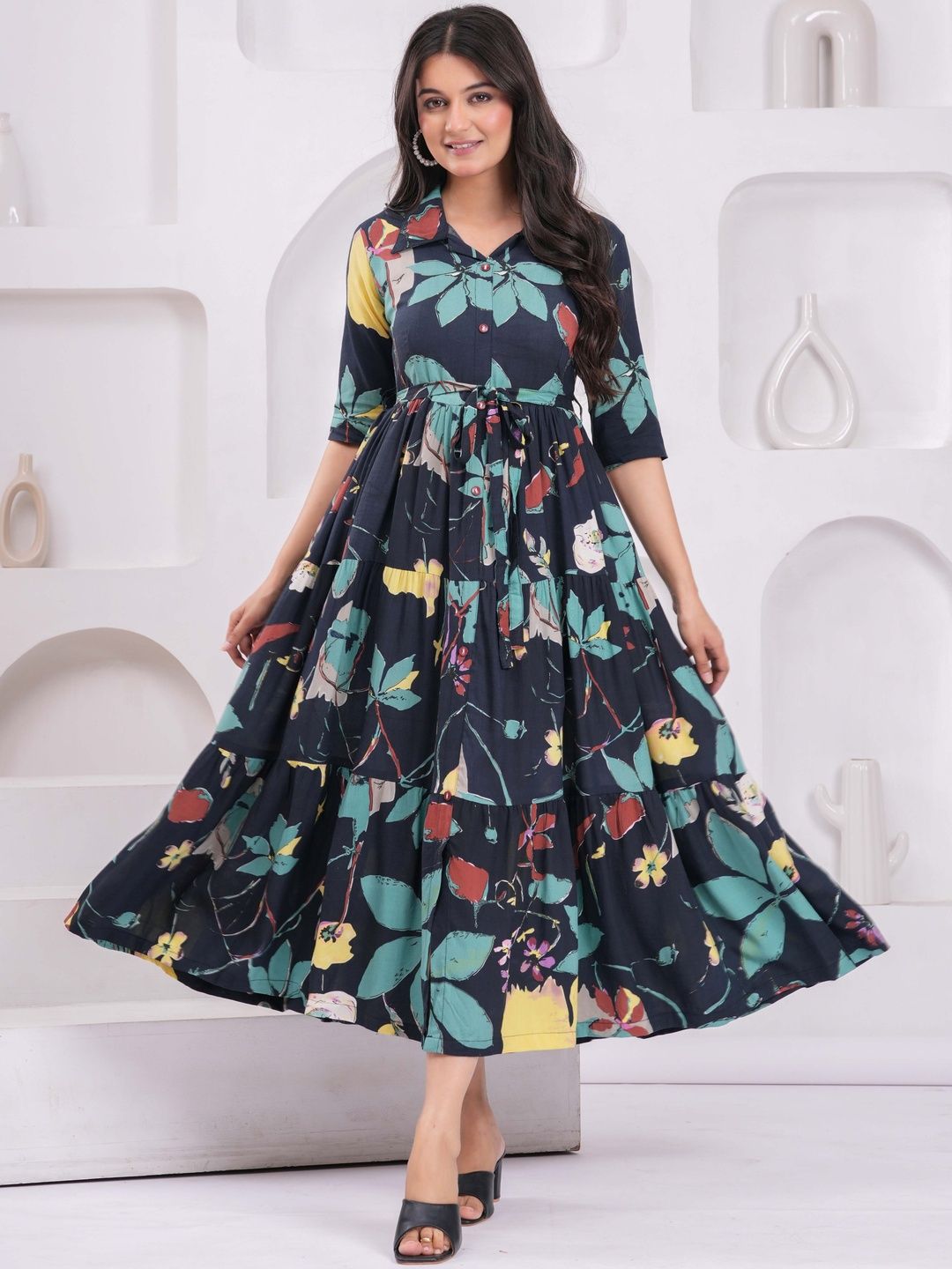 KALINI Floral Print Fit & Flare Maxi Dress