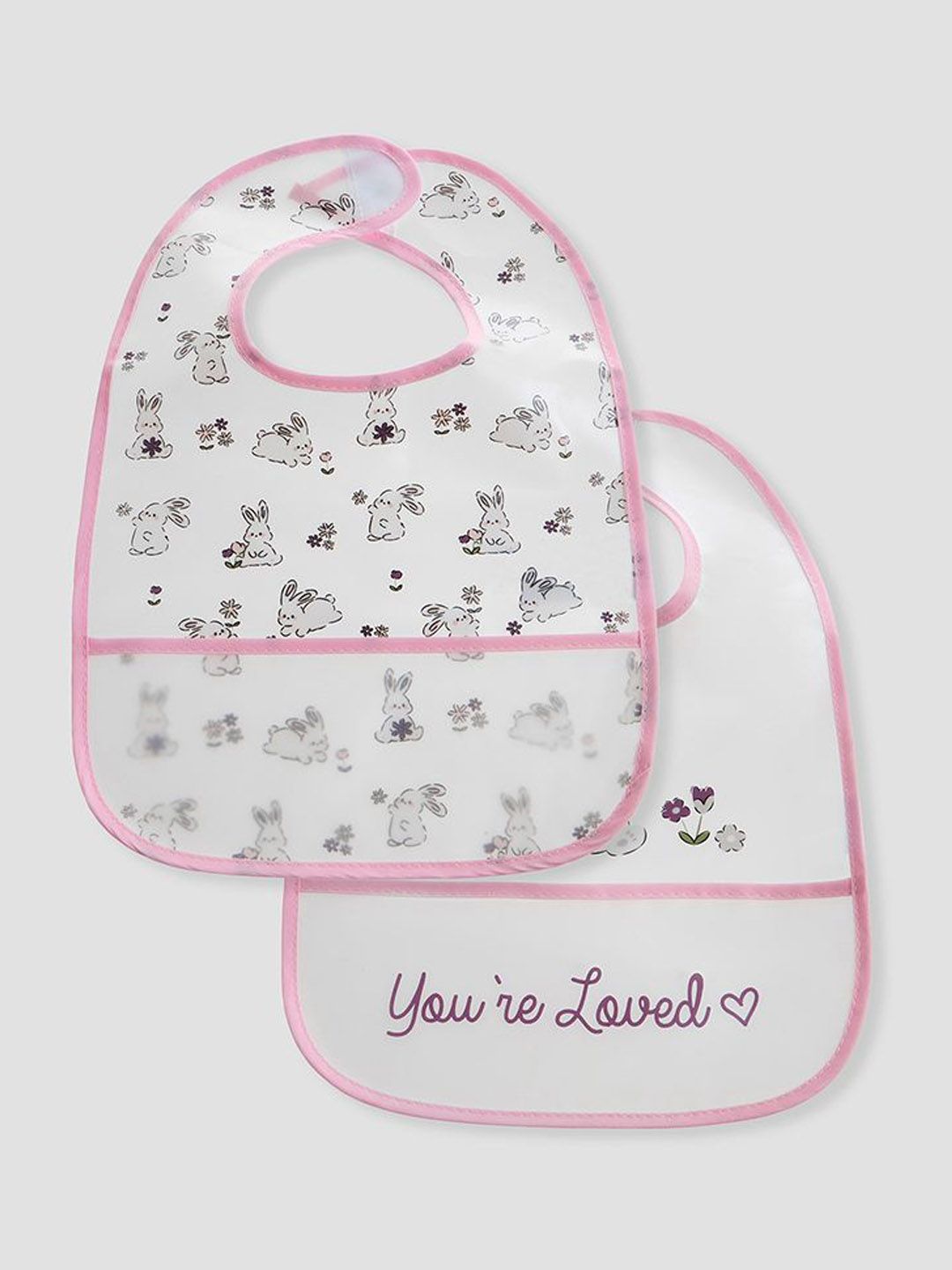 Juniors by Babyshop Infant Girls Pack Of 2 Bunny Printed Bibs With Hook & Loop Closure-picture-13