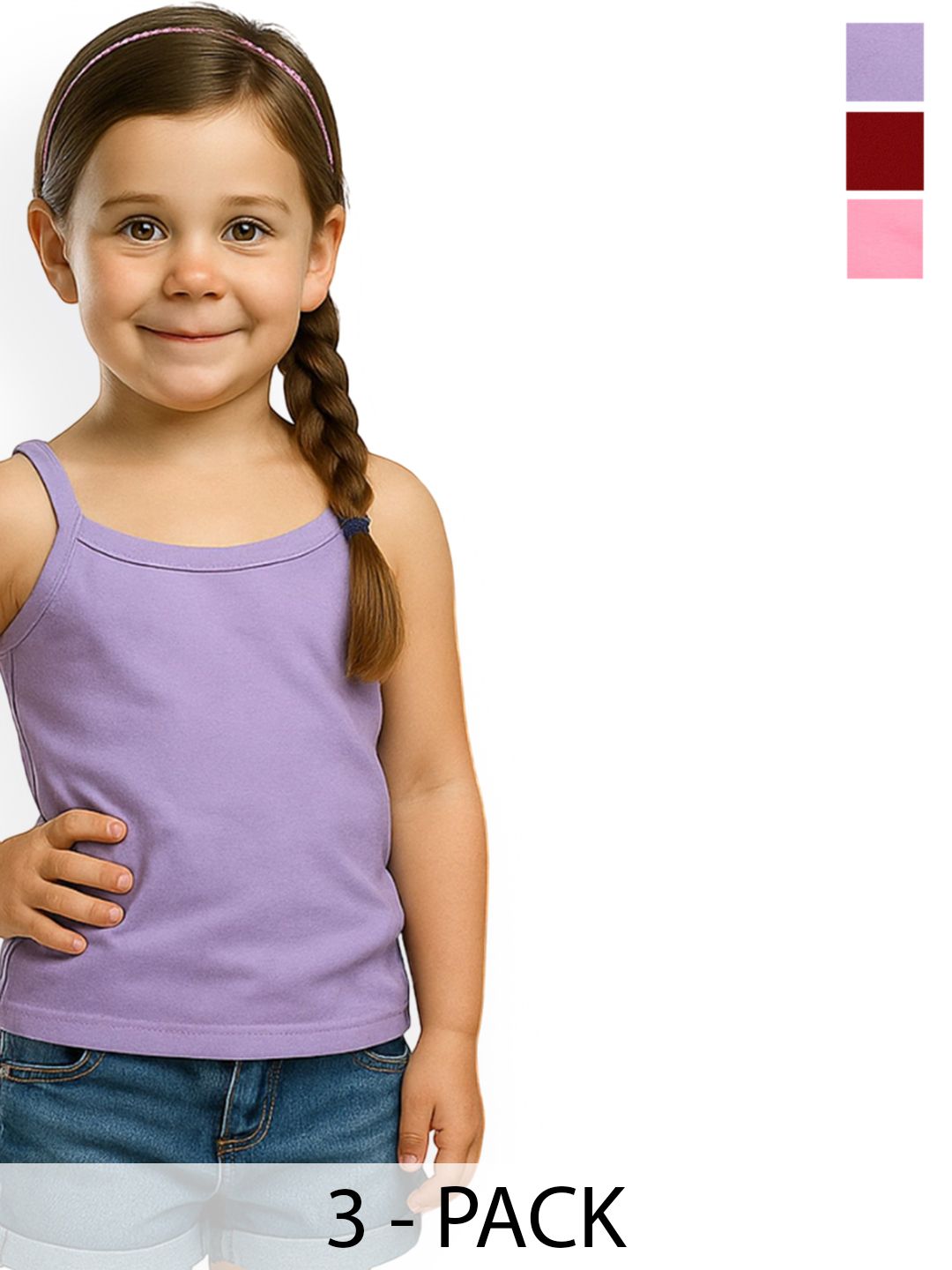 inner element Girls Pack Of 3 Non Padded Cotton Camisoles-picture-31