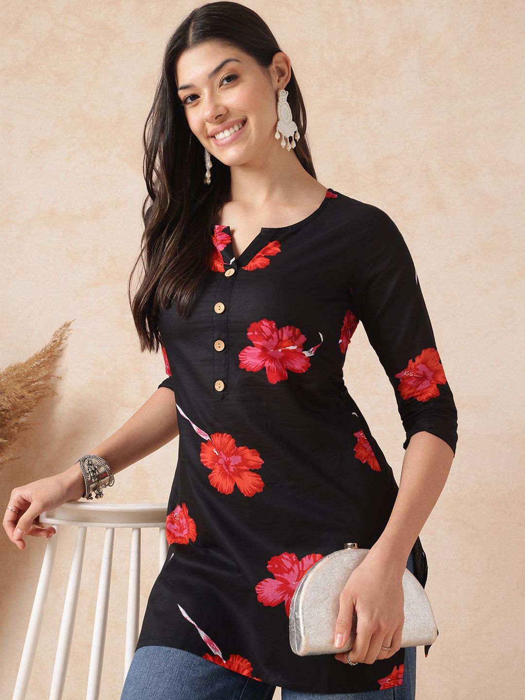 HERE&NOW Women Black Viscose Rayon Floral Printed Top-picture-29