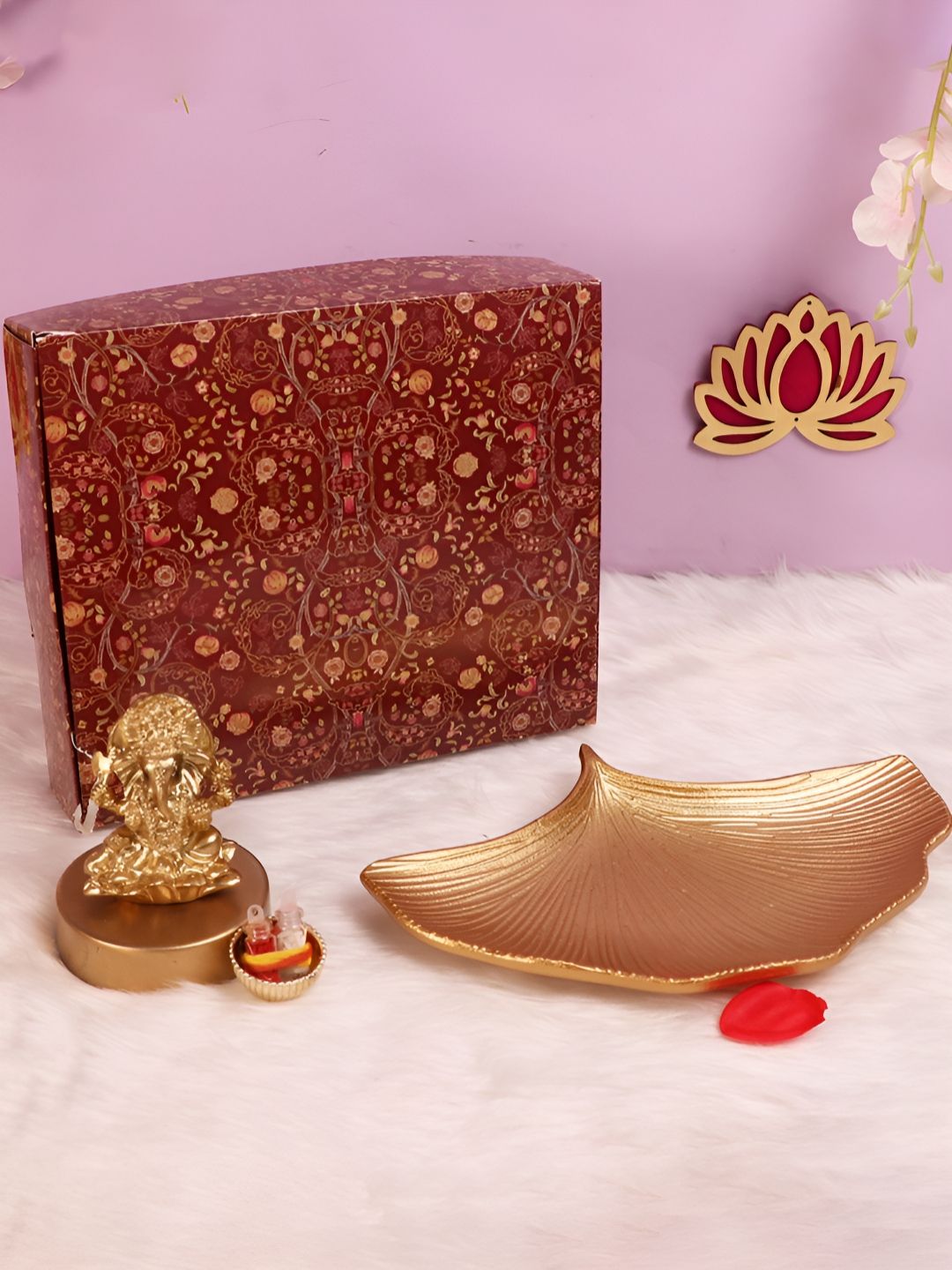 Art Street 3Pcs Maroon & Yellow Ganesh Chaturthi Hamper Gift Set-image-23