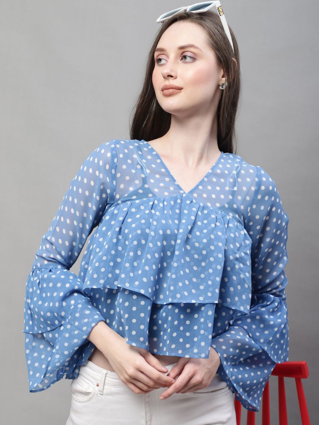 4WRD by Dressberry Polka Dot Printed Flared Sleeve Top-picture-20