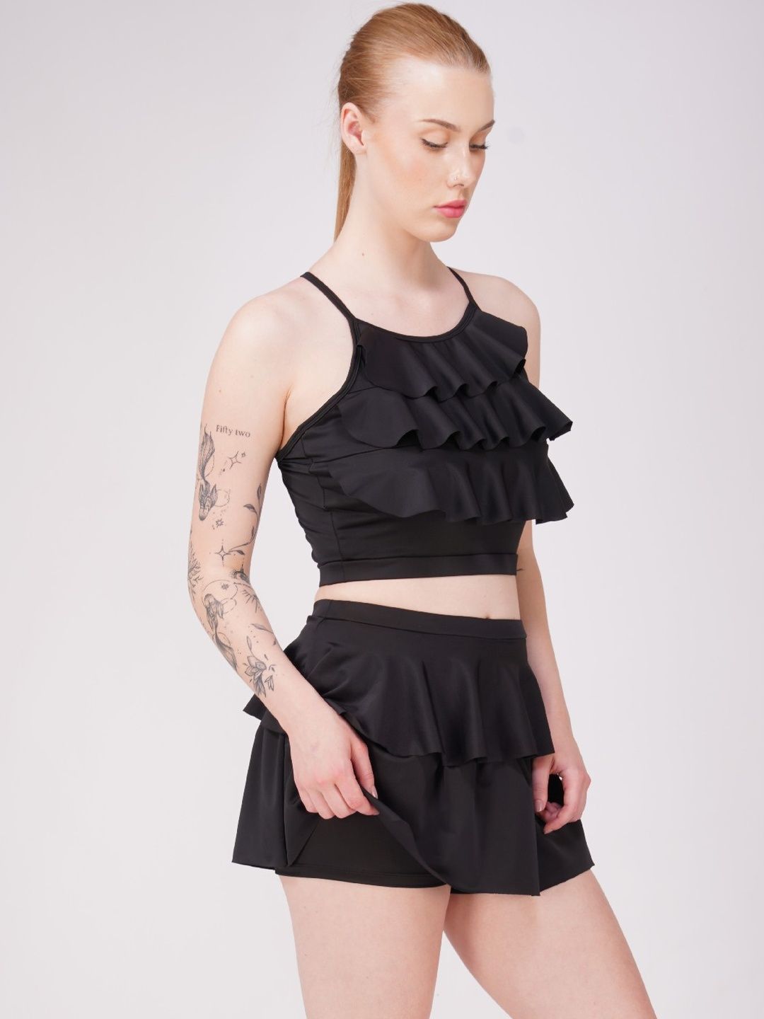 Piftif Women Padded Frill Ruffle Detail Two-Piece Woman Swimwear Frill Swimsuit-image-2