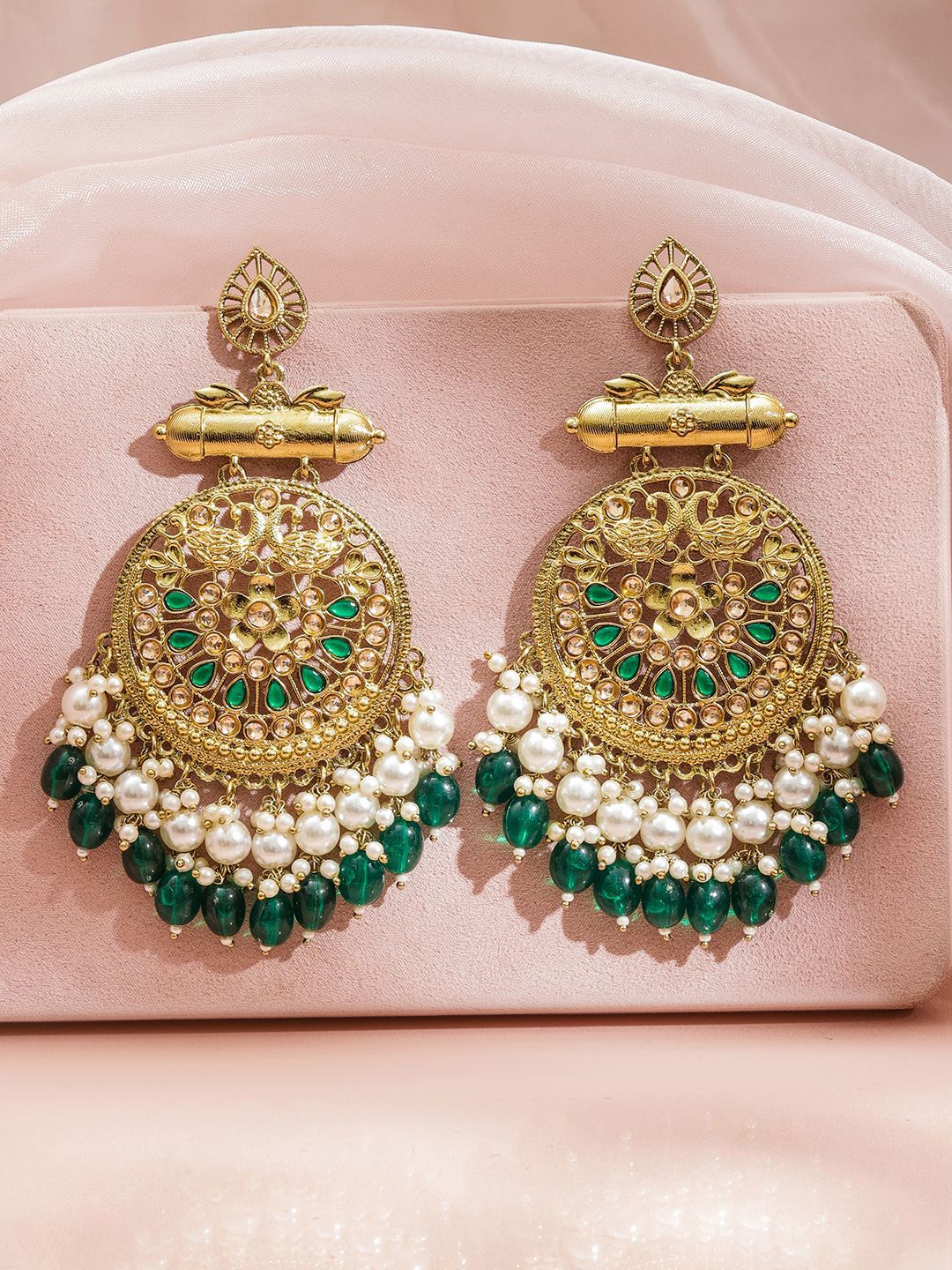 Rubans 18K Gold-Plated Artificial Stones Studded & Pearls Beaded Antique Chandbalis-picture-13