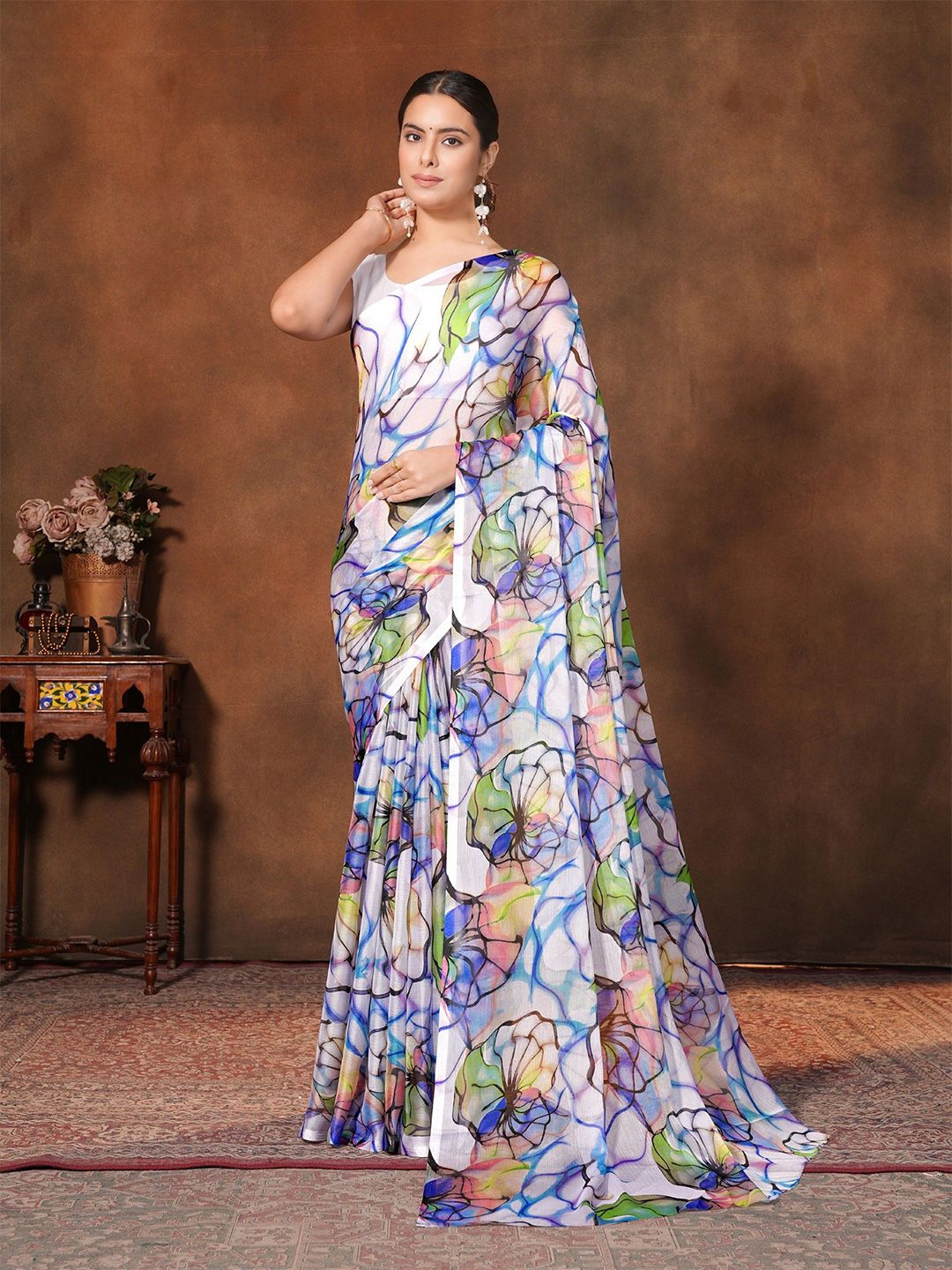 Garden Vareli Floral Printed Pure Chiffon Saree-picture-16
