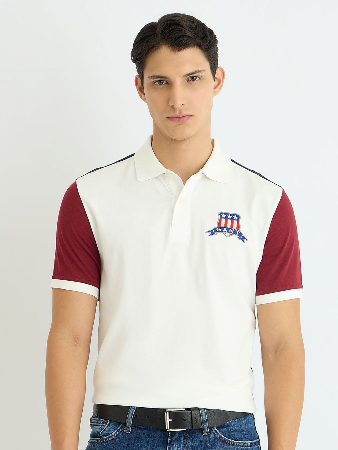 GANT Colourblocked Polo Collar Pure Cotton T-shirt