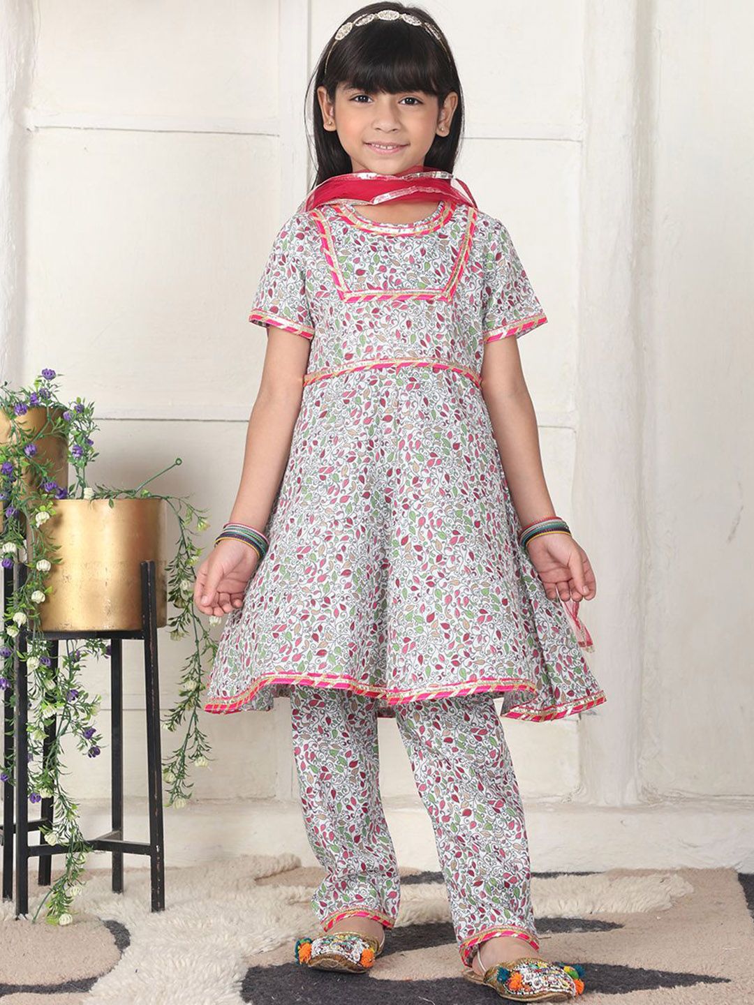 Cutiekins Girls Floral Printed A-Line Kurta with Trousers & Dupatta-picture-29