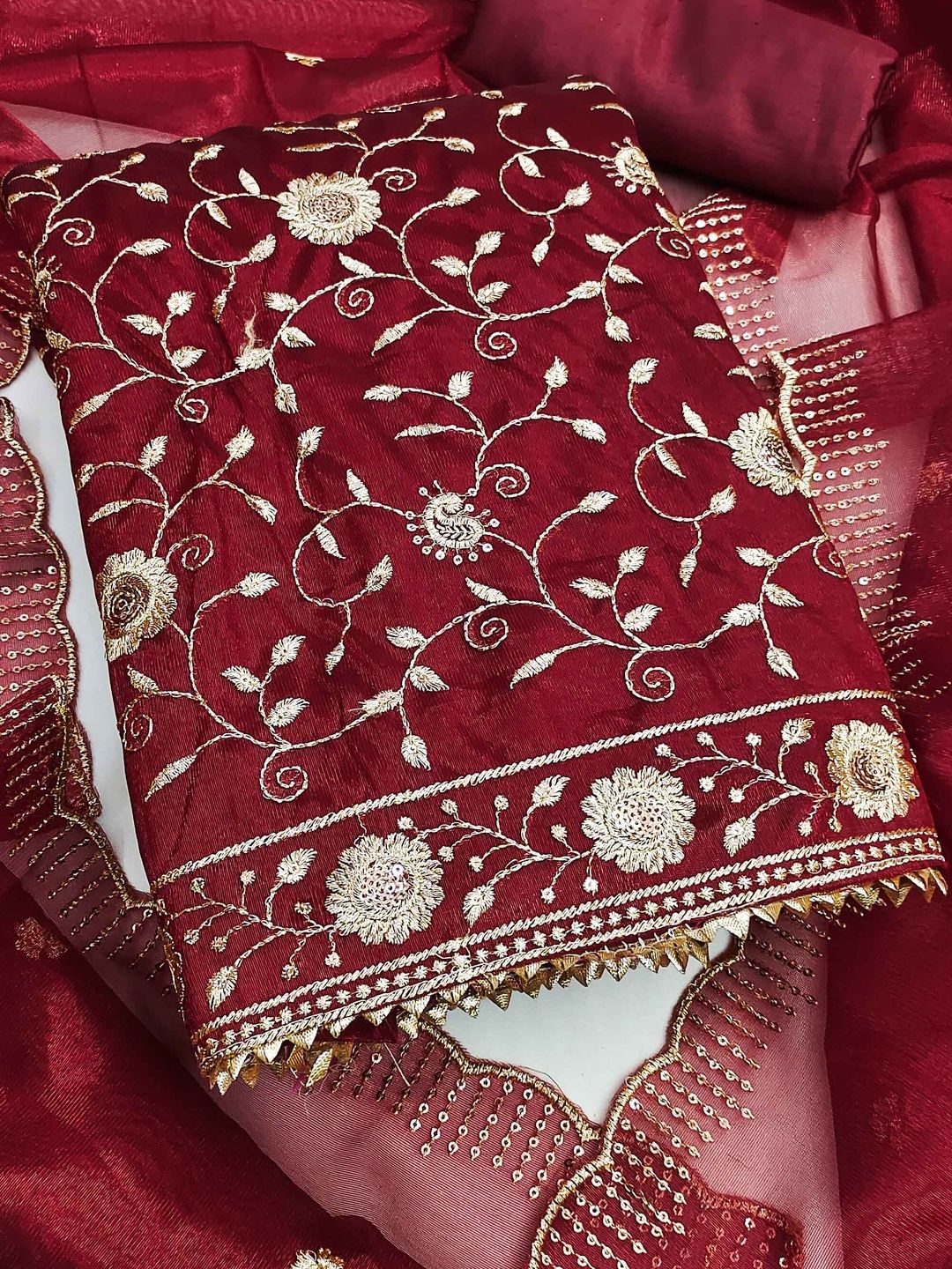 KALINI Women Maroon Embellished Unstitched Dress Material-picture-28