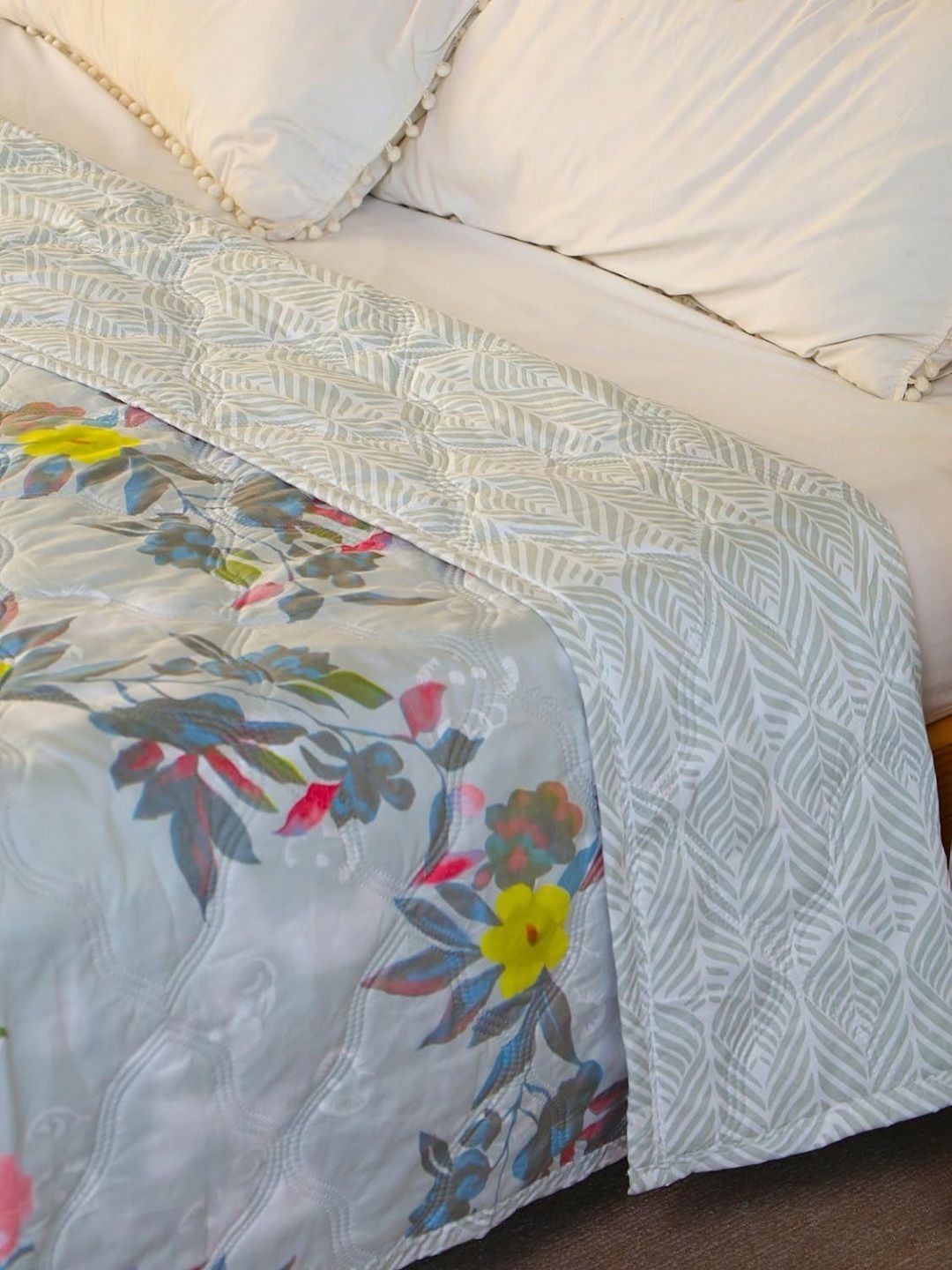 tundwal's Grey & Yellow Printed Pure Cotton Reversible AC Room 210 GSM Double Bed Dohar