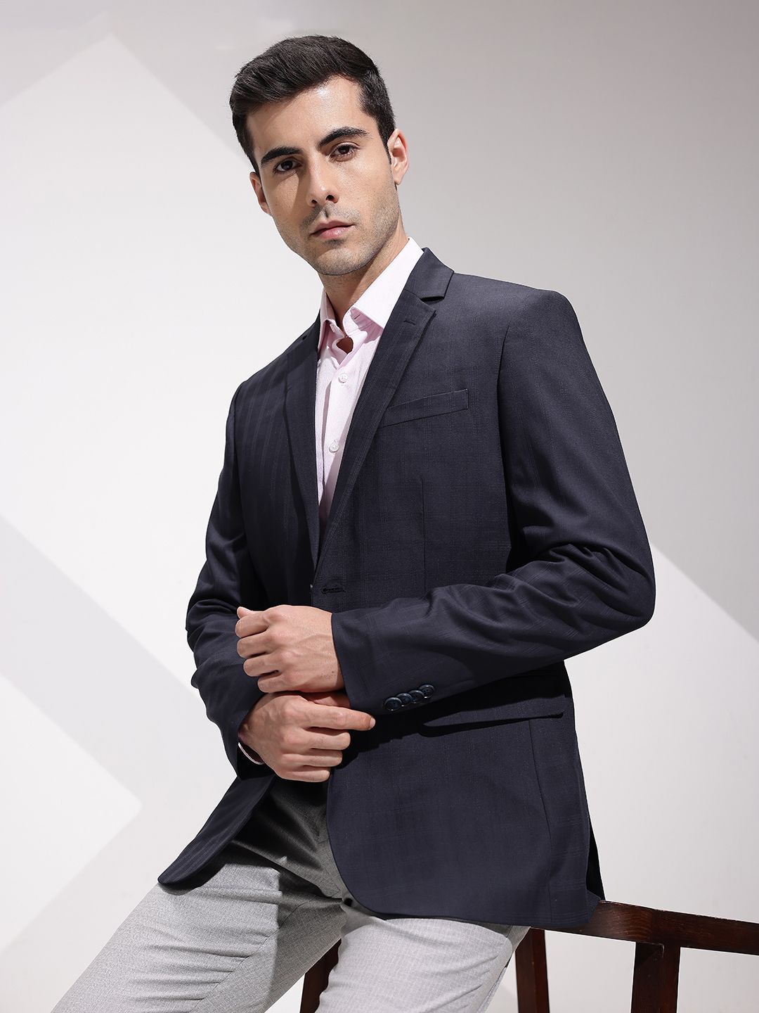 INVICTUS Slim Fit Checked Notched Lapel Single-Breasted Formal Blazers-picture-35