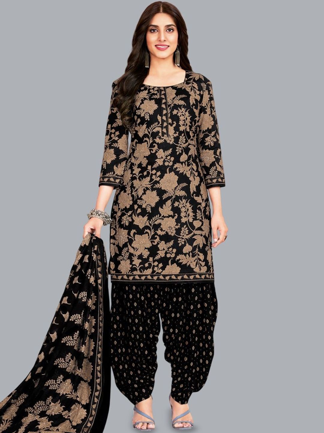Simmu Floral Printed Pure Cotton Straight Kurta With Patiala & Dupatta