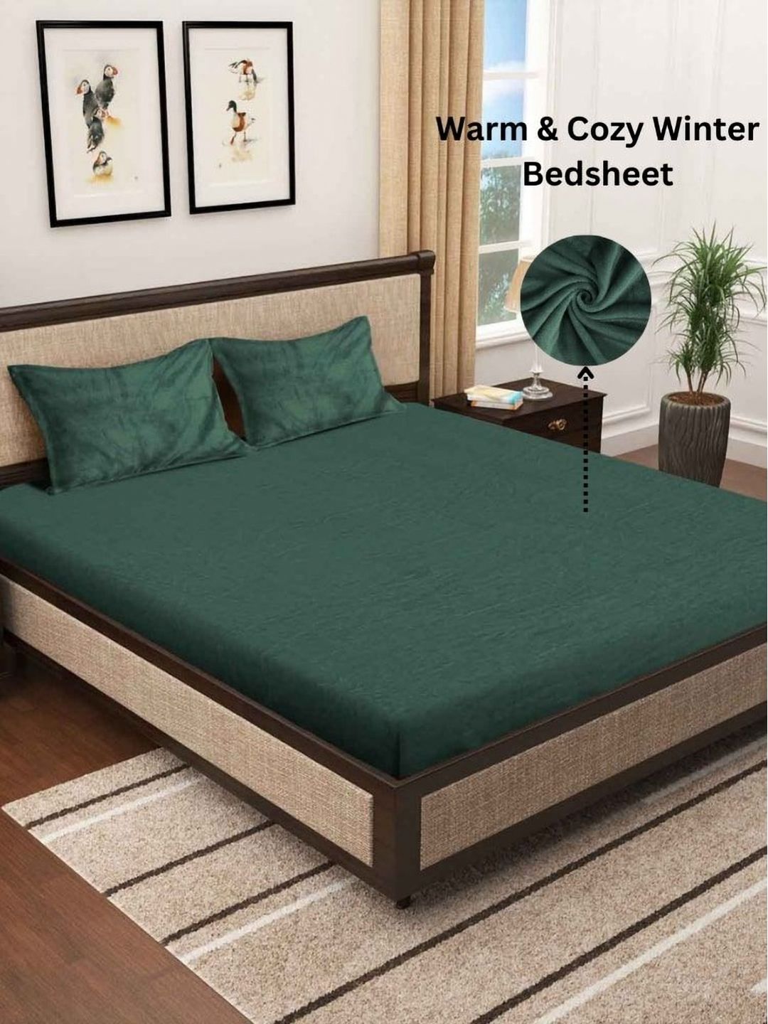 Aura Green Wool 400 TC King Bedsheet 2.35 m X 2.15 m-image-47