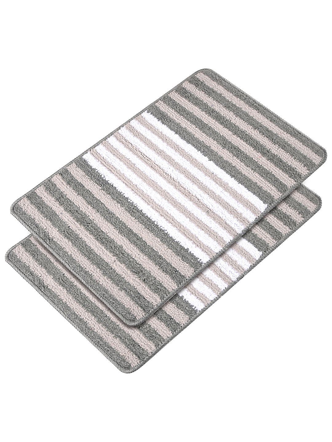 Kuber Industries 2Pcs Grey & White Micro Pearl Lining Design Microfibre Anti-Skid Doormats-picture-35
