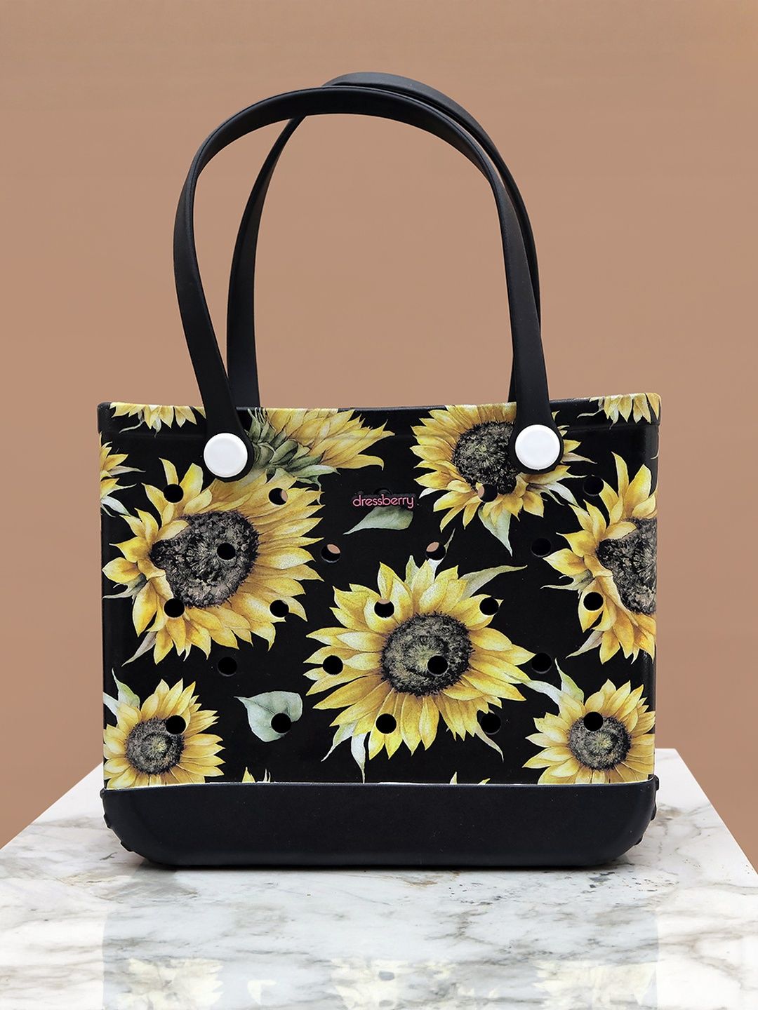 DressBerry Women Black & Yellow Sunflower Printed PU Oversized Shopper Tote Bag-picture-30