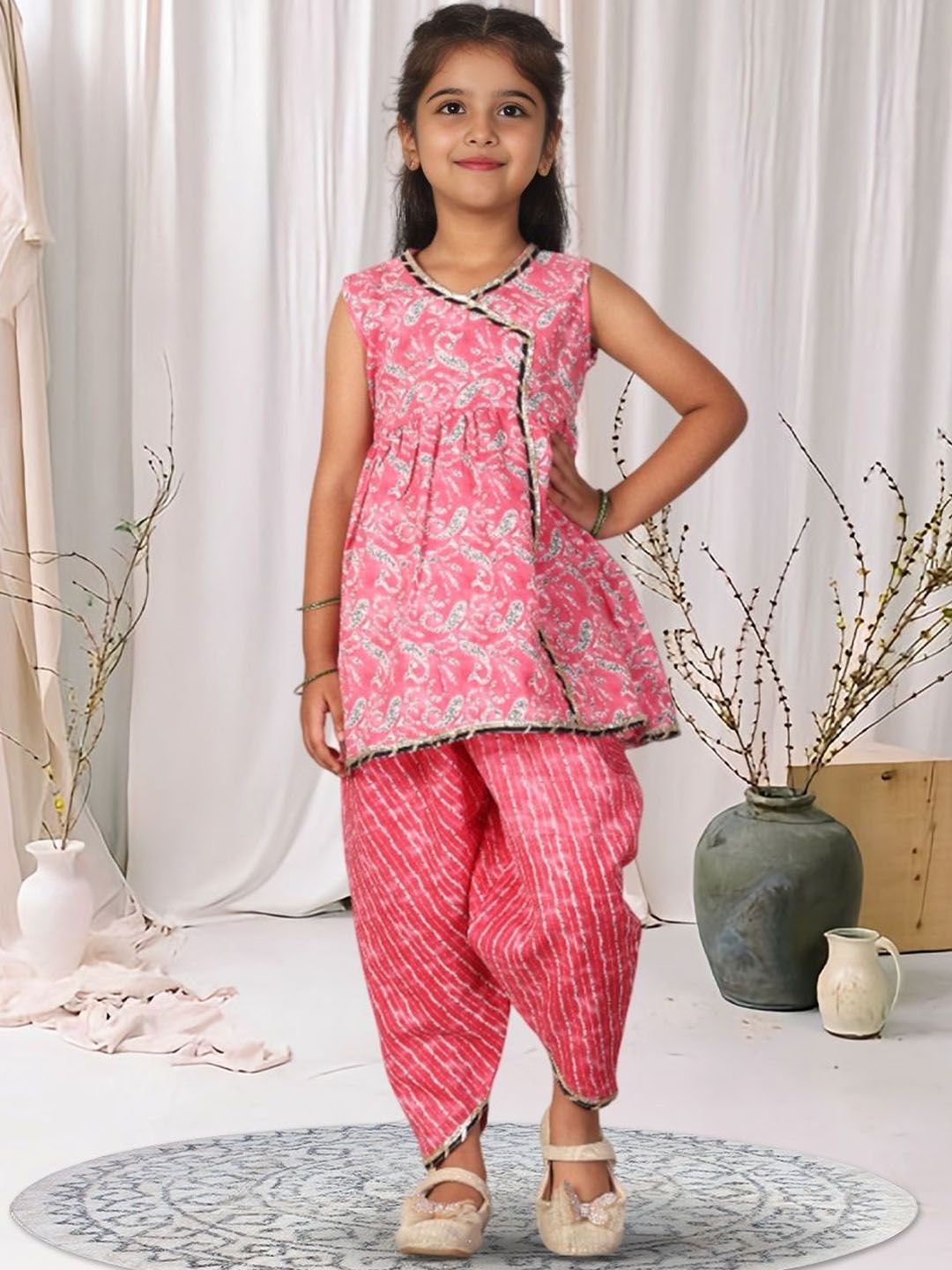 Cutiekins Girls Paisley Printed Angrakha A-line Kurta Set-picture-26