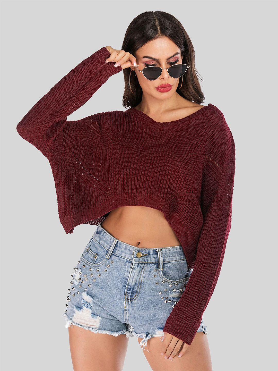 LULU & SKY Women Ribbed Round Neck Crop Sweater-picture-22