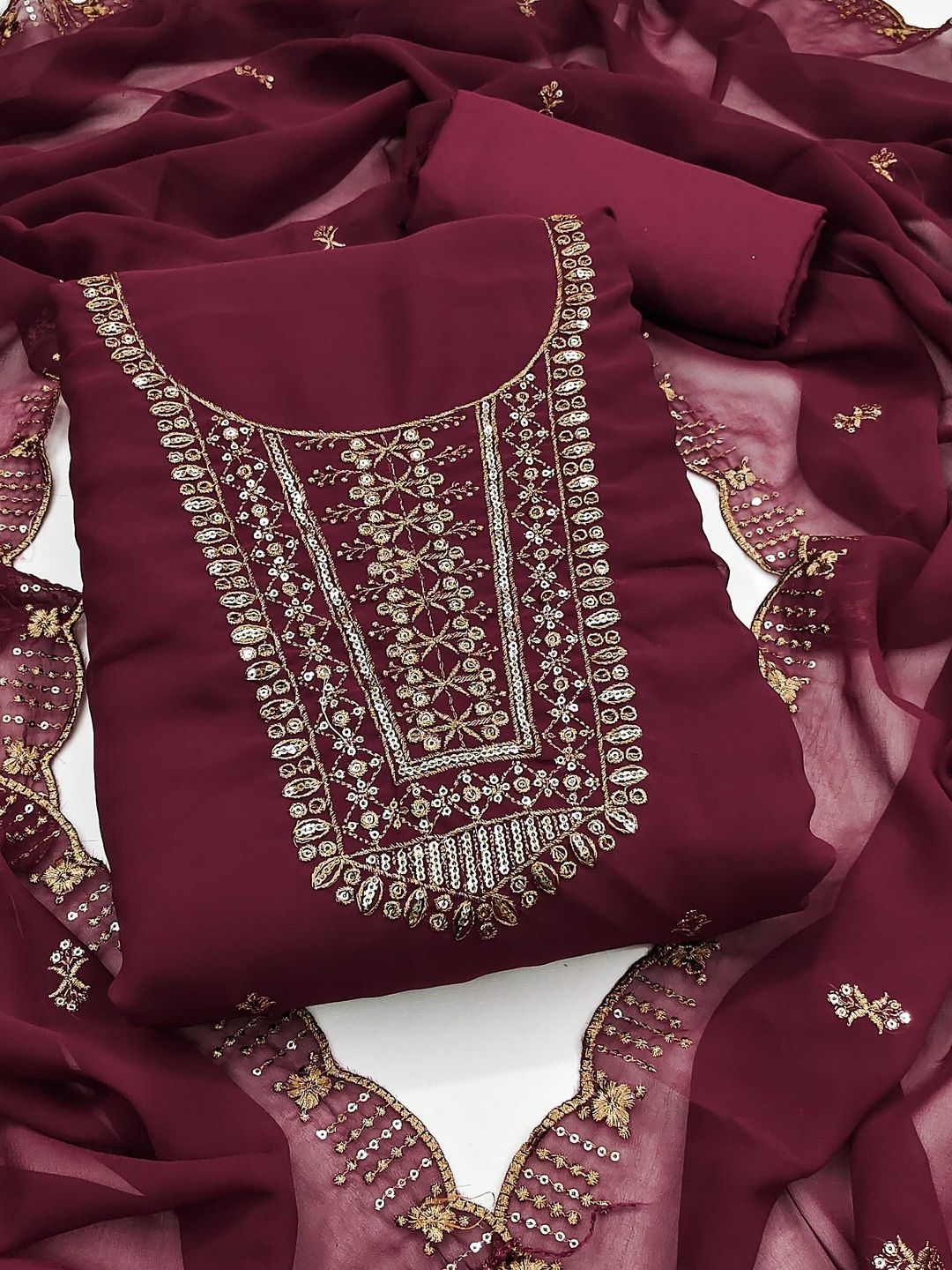 KALINI Women Maroon Georgette Sequin Work Unstitched Dress Material-picture-27