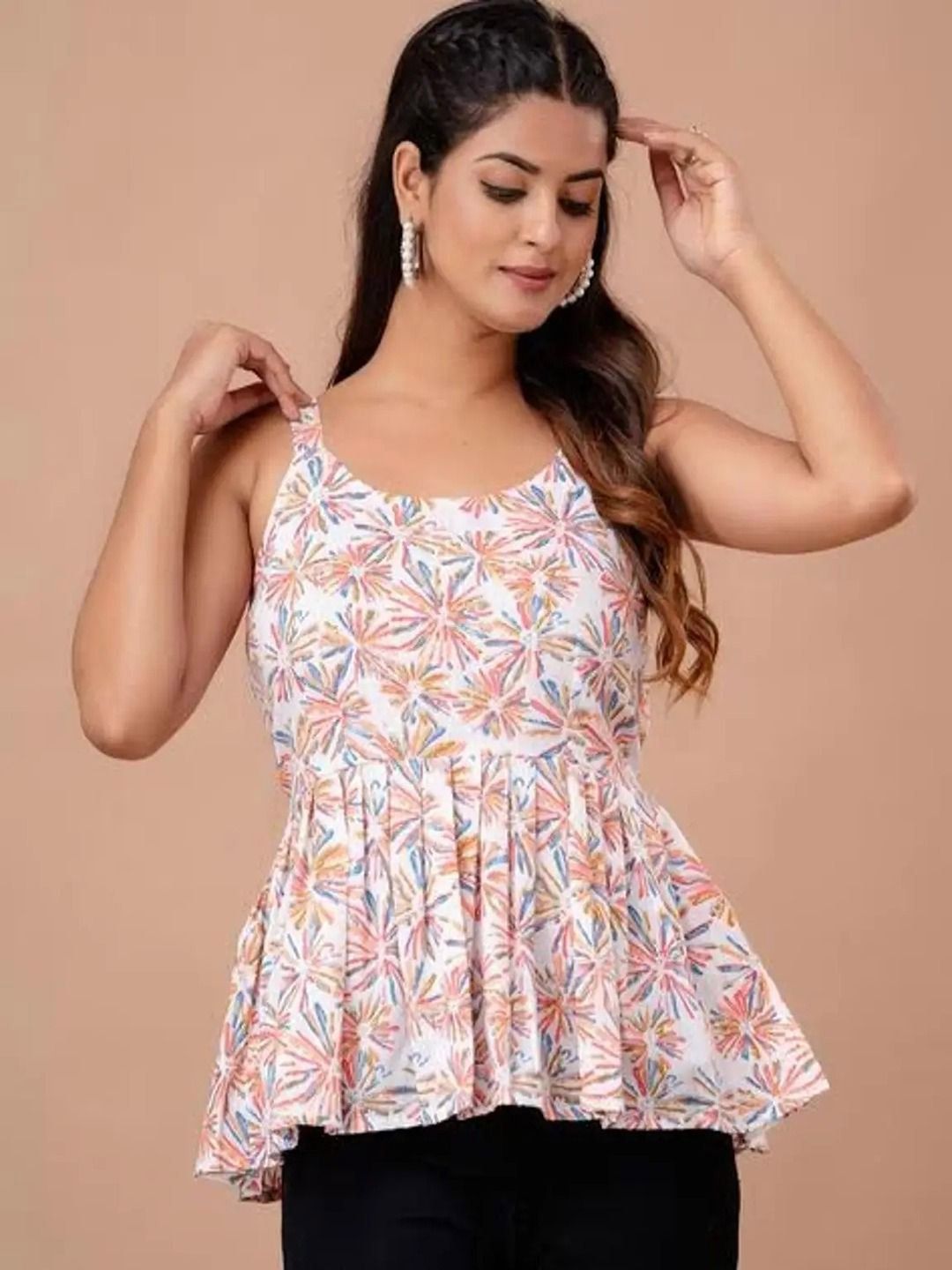 Rangun Floral Printed Shoulder Straps Anarkali Kurti-picture-10