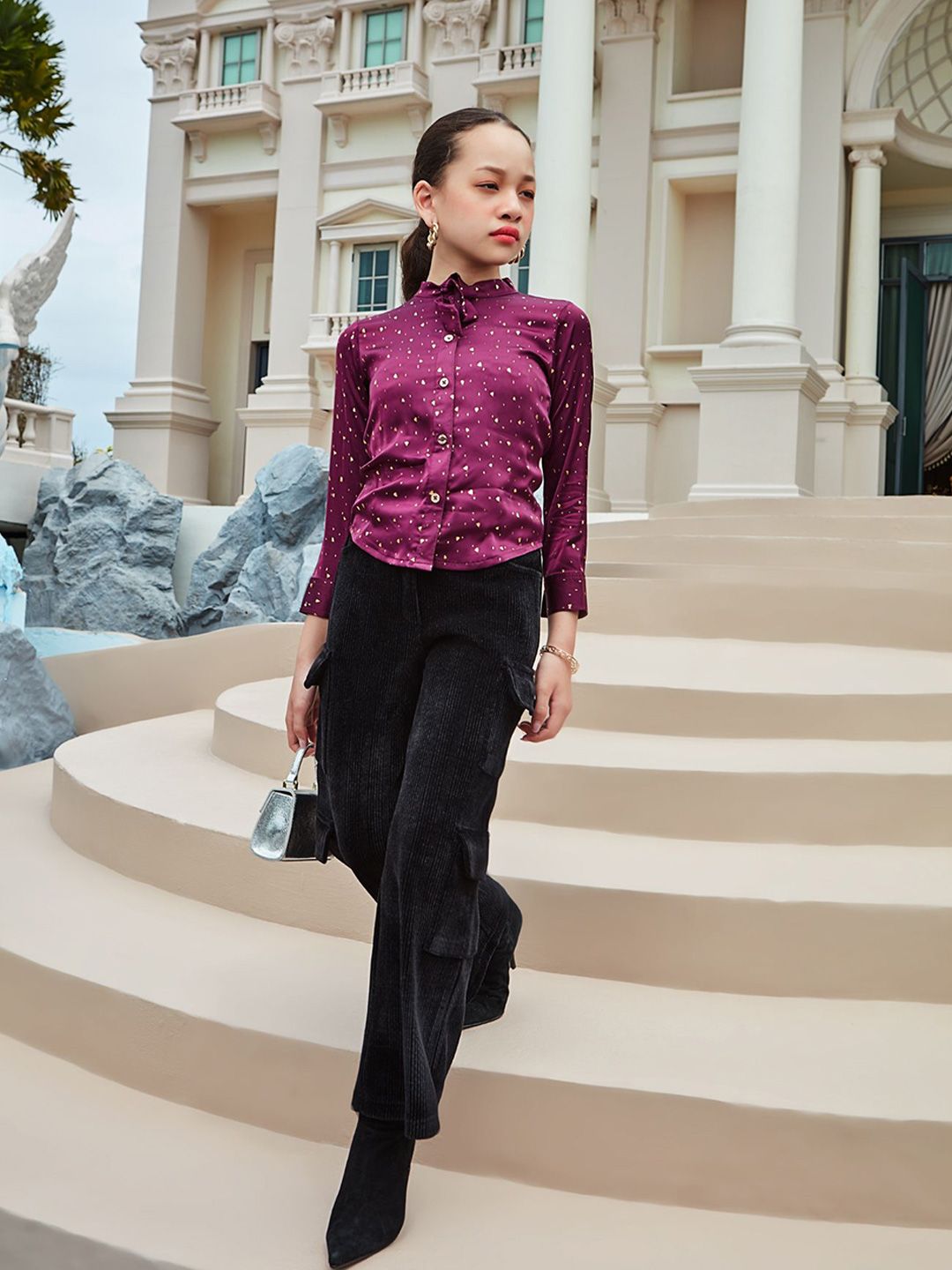 Tiny Girl Shimmer Printed Embellished Shirt Style Top-picture-48