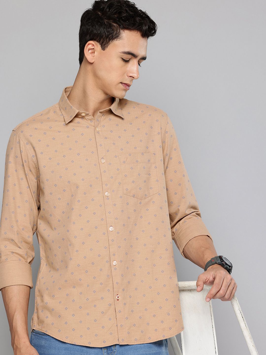 Indian Terrain Pure Cotton Classic Micro Ditsy Printed Casual Shirt-image-32