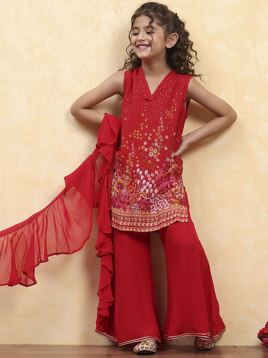 Biba Girls Floral Printed Kurta with Sharara & Dupatta-picture-22