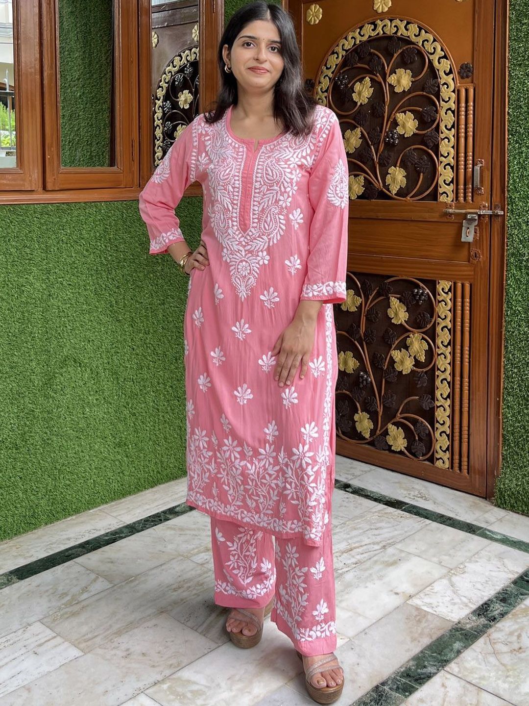 Everything In Chikankari Women Ethnic Motifs Printed Kurta with Palazzos-picture-12