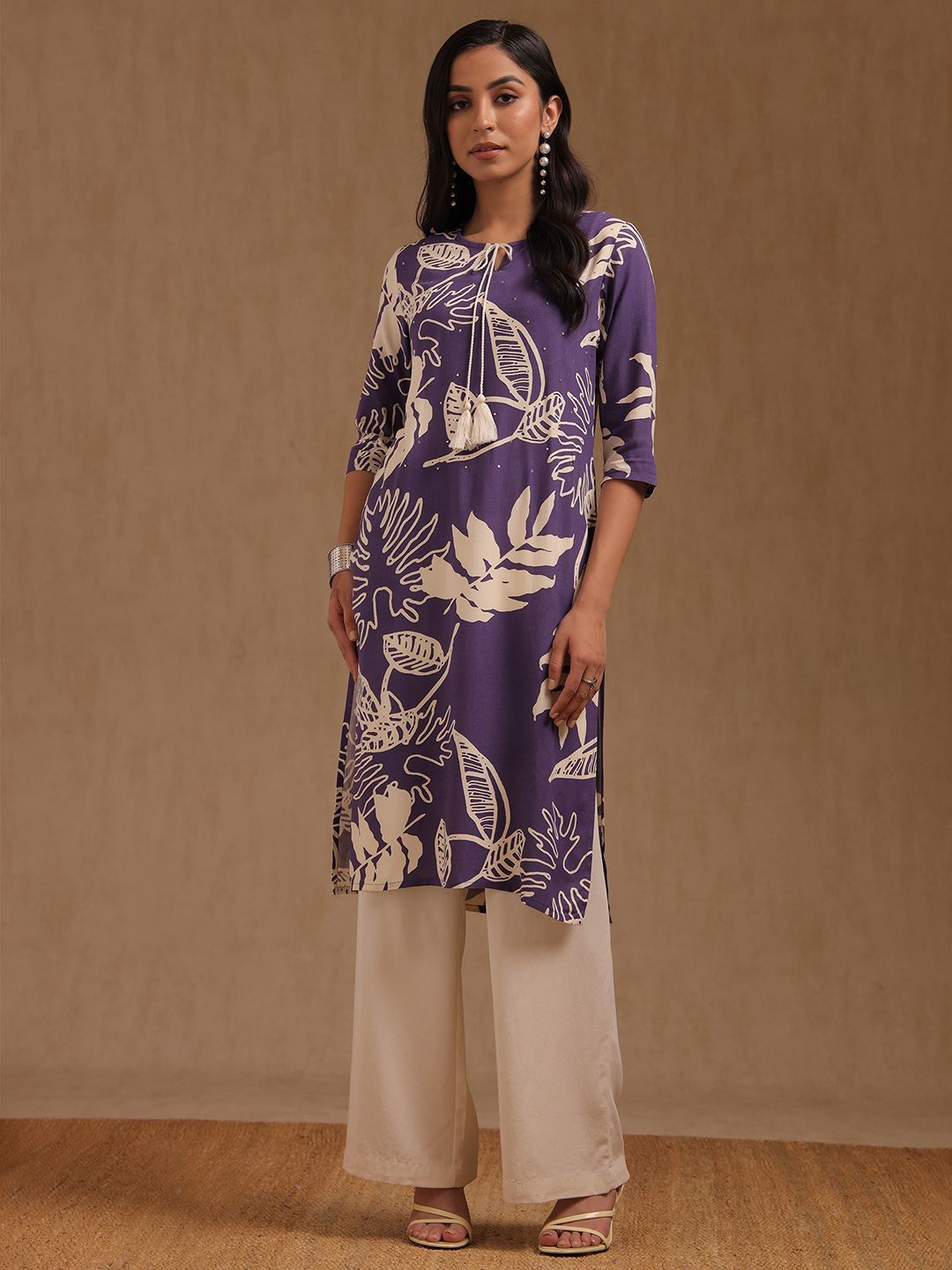 Soch Floral Printed Tie-Up Neck Sequinned Straight Kurta-picture-30