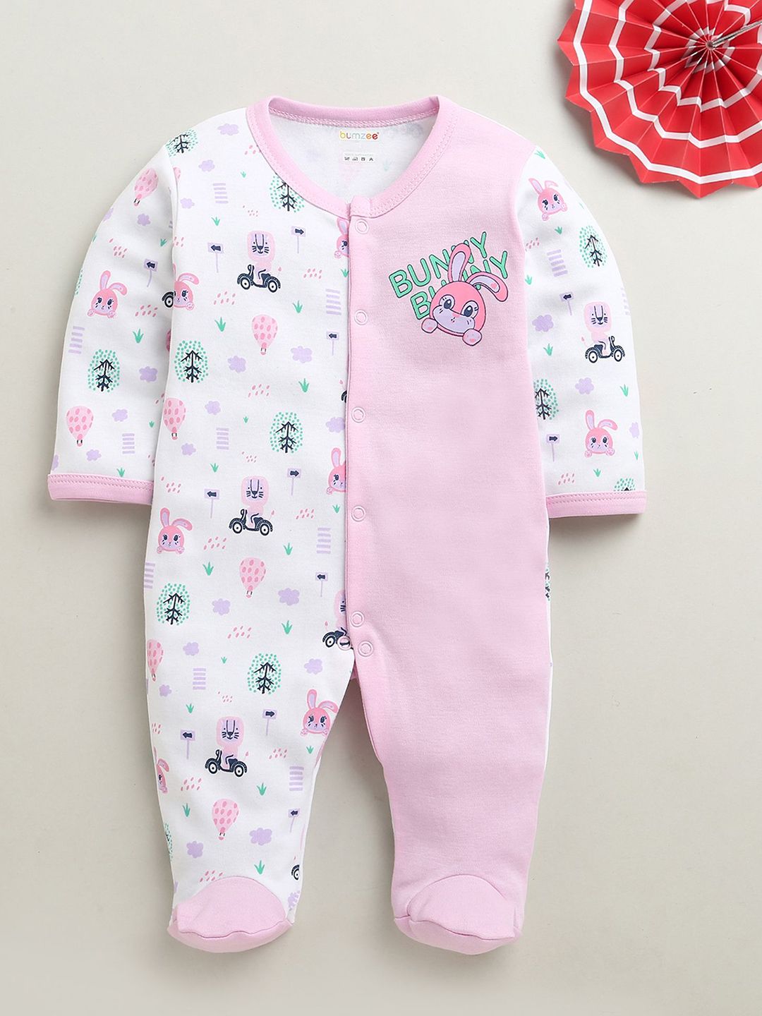 BUMZEE Girls Printed Full Sleeves Cotton Sleepsuit