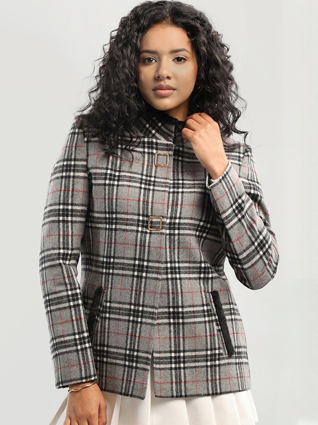 Roadster Women Grey Solid Casual Mock Collar Coats-image-24