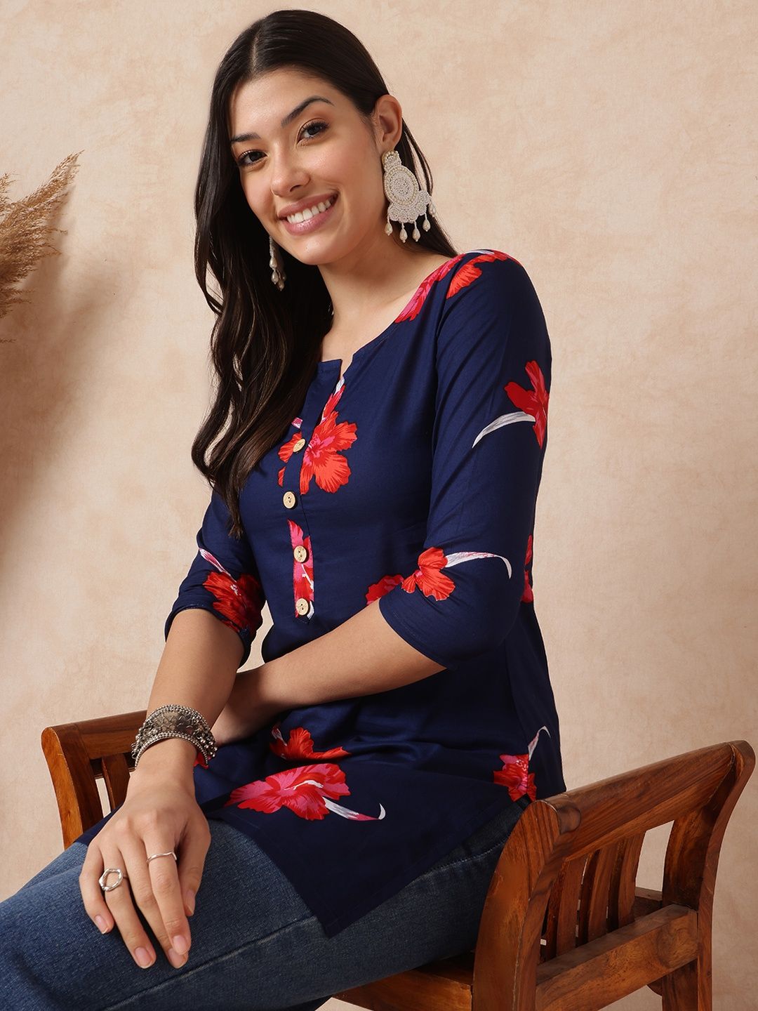 HERE&NOW Women Blue Rayon Floral Print Top-picture-30