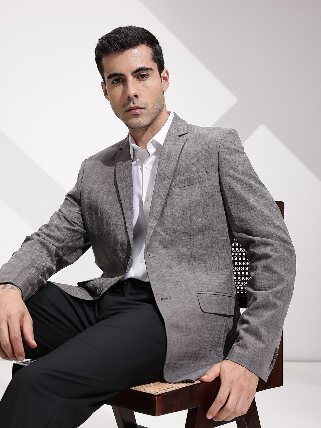 INVICTUS Slim Fit Checked Notched Lapel Single-Breasted Formal Blazers-picture-53