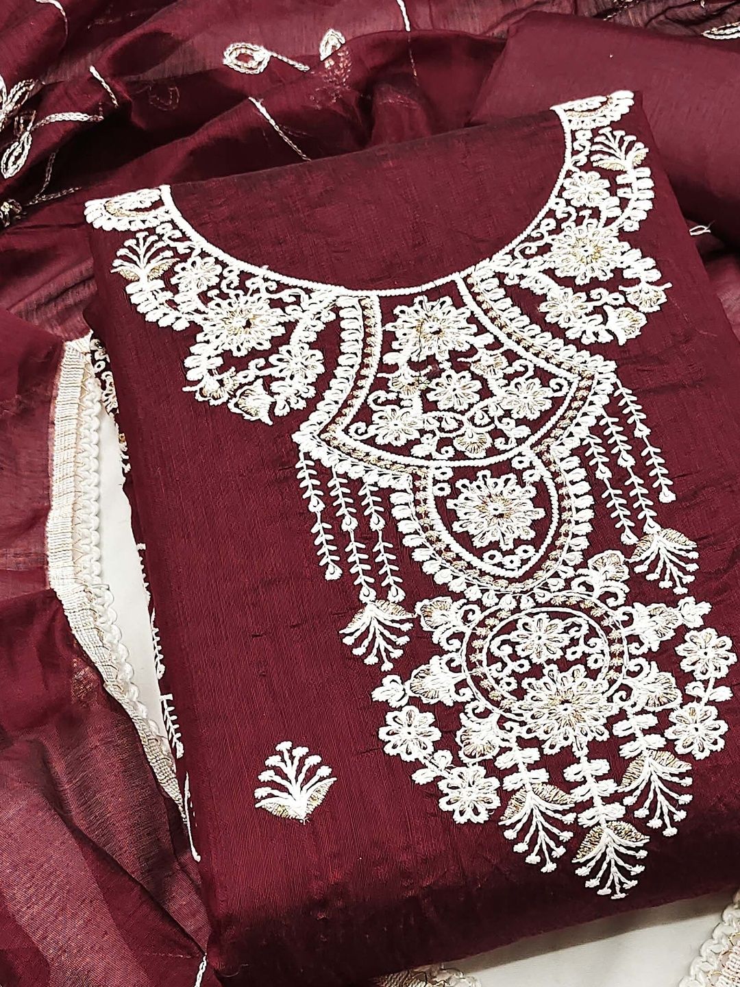 KALINI Women Maroon Embellished Unstitched Dress Material-picture-26