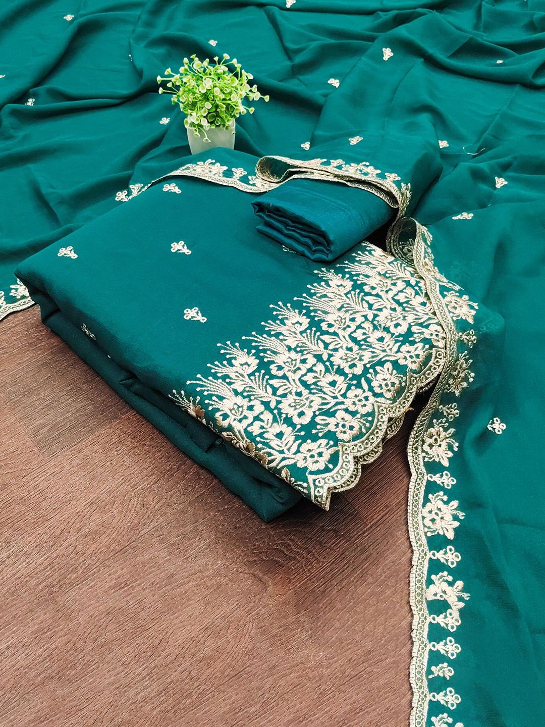 Panzora Floral Embroidered Thread Work Georgette Unstitched Dress Material-picture-23