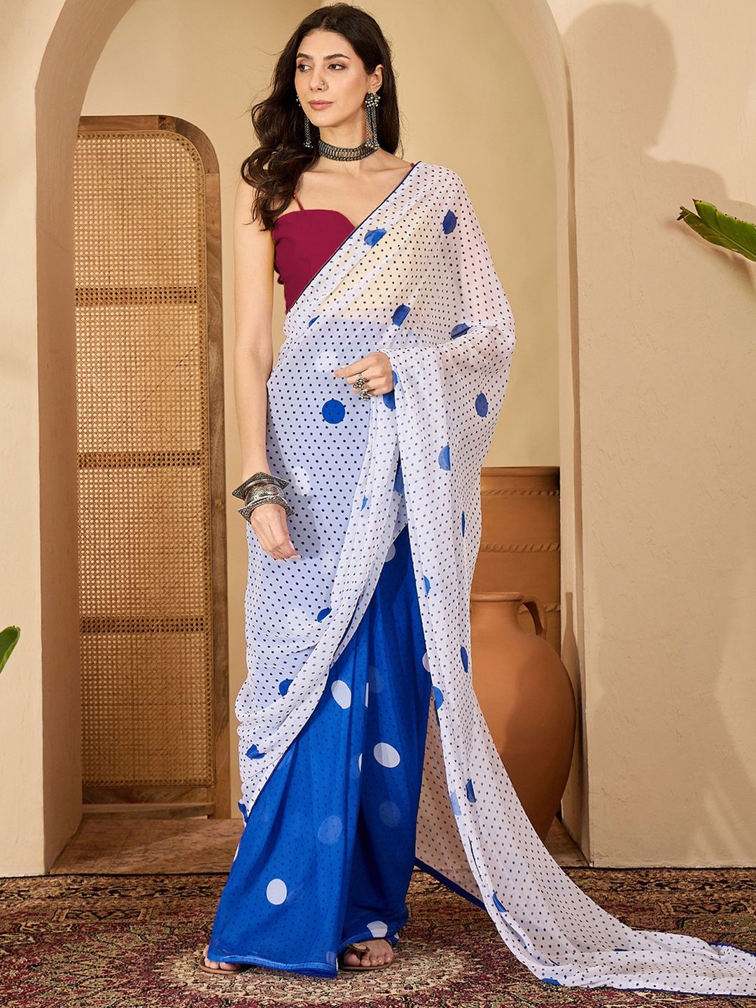 Sangria White Poly Georgette Printed Sarees-picture-33