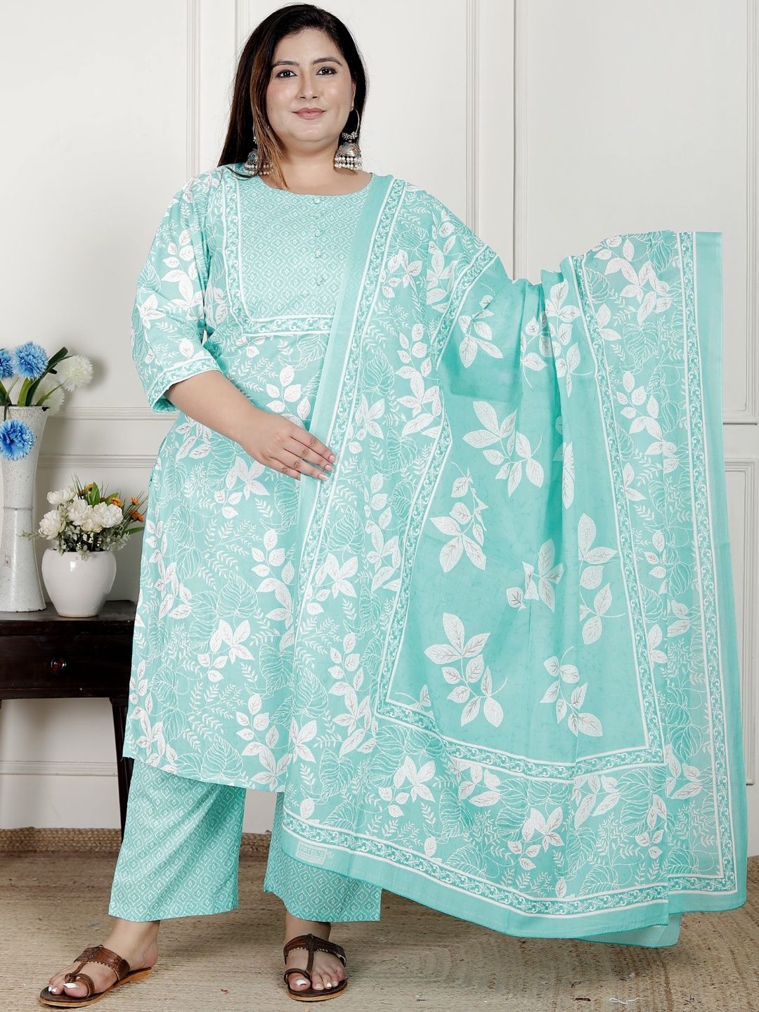 Swasti Women Printed Pure Cotton Kurta Sets With Dupatta