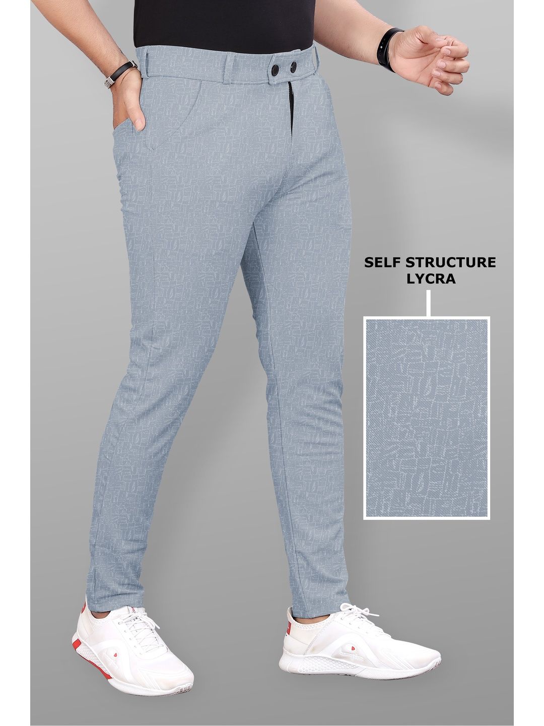 COMBRAIDED Men Silver Solid Cotton Casual Mid-Rise Flat-Front Trousers-picture-40