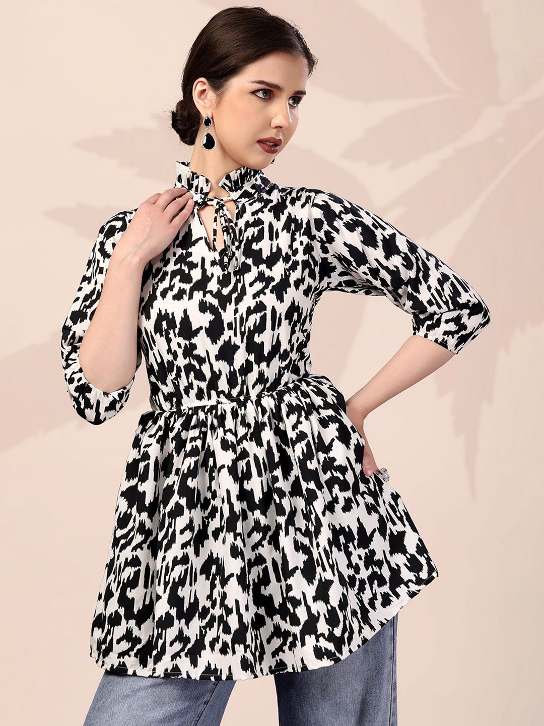 Kahara Women Floral Print Tie-Up Neck Puff Sleeve Crepe Cinched Waist Top-picture-28