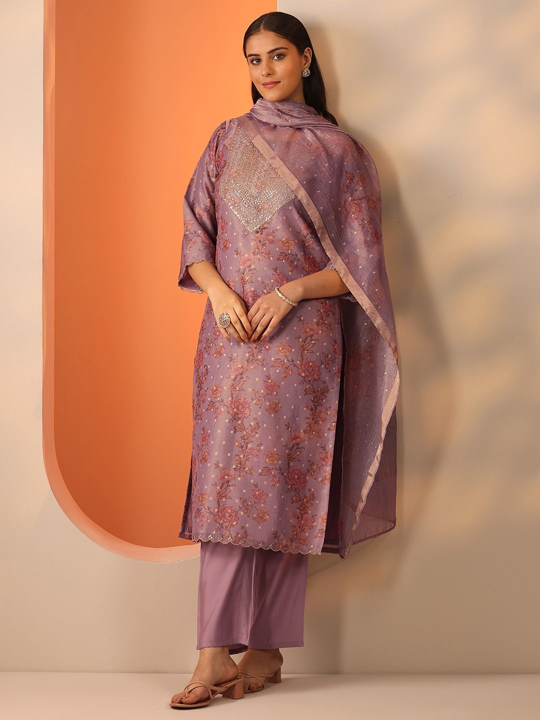 Libas Women Floral Printed Regular Kurta with Trousers & Dupatta-image-43