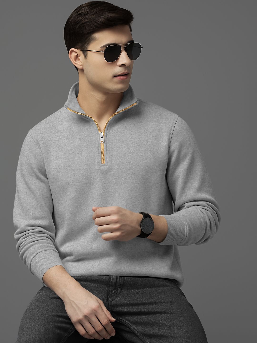 TRIPR Men Mock Collar Long Sleeves Half Zipper Pullover-picture-48