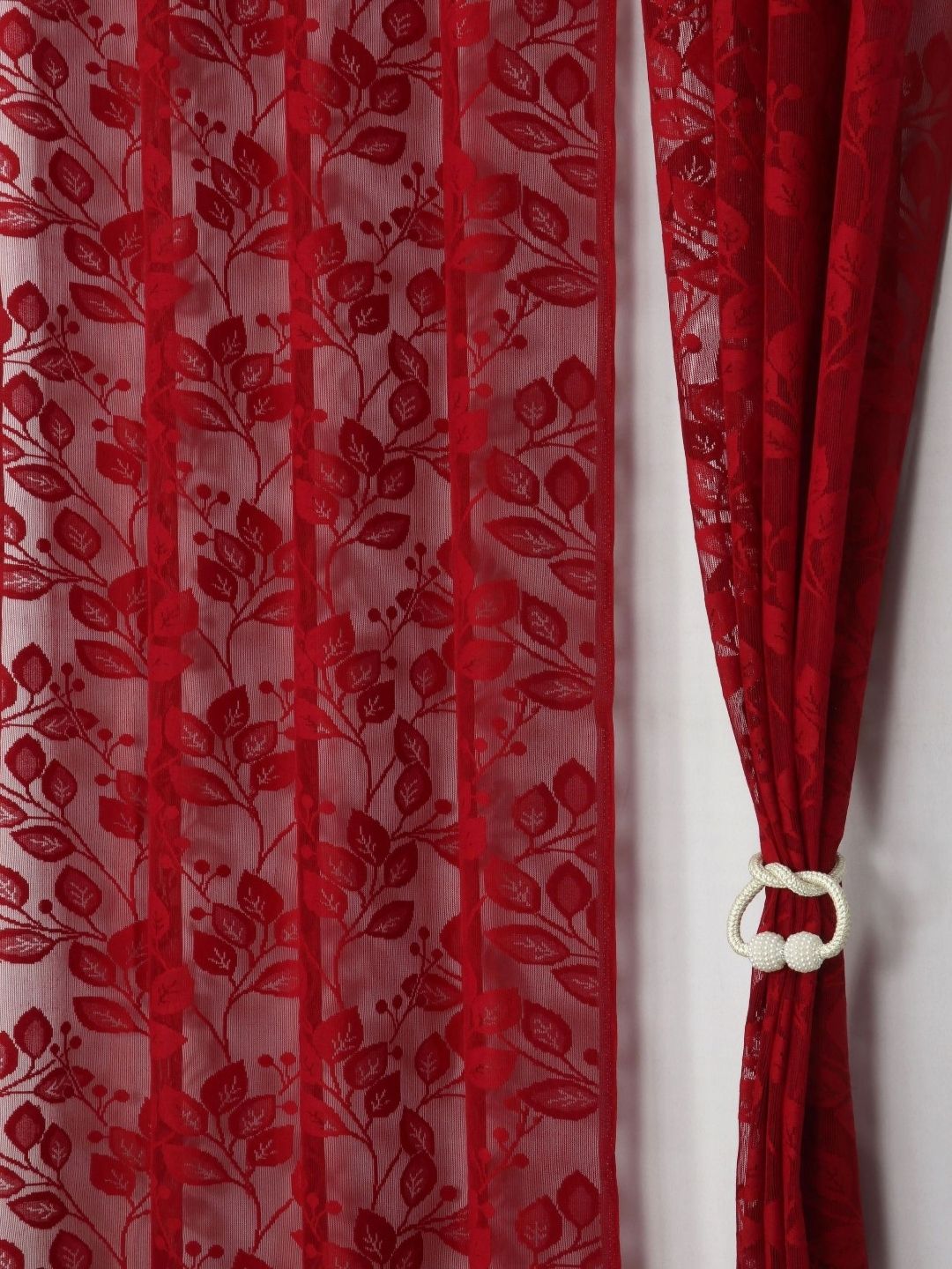 Aura Maroon 2 Pieces Self Design Sheer Long Door Curtains-picture-24