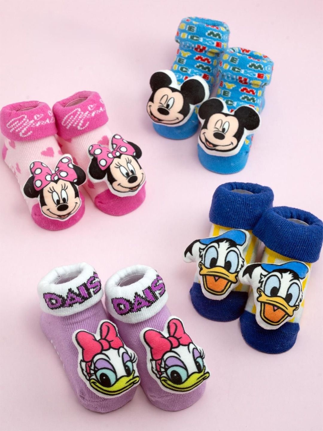 Yellow Bee Infant Pack Of 4 Patterned Cotton Ankle Length Disney 3D Socks-picture-25