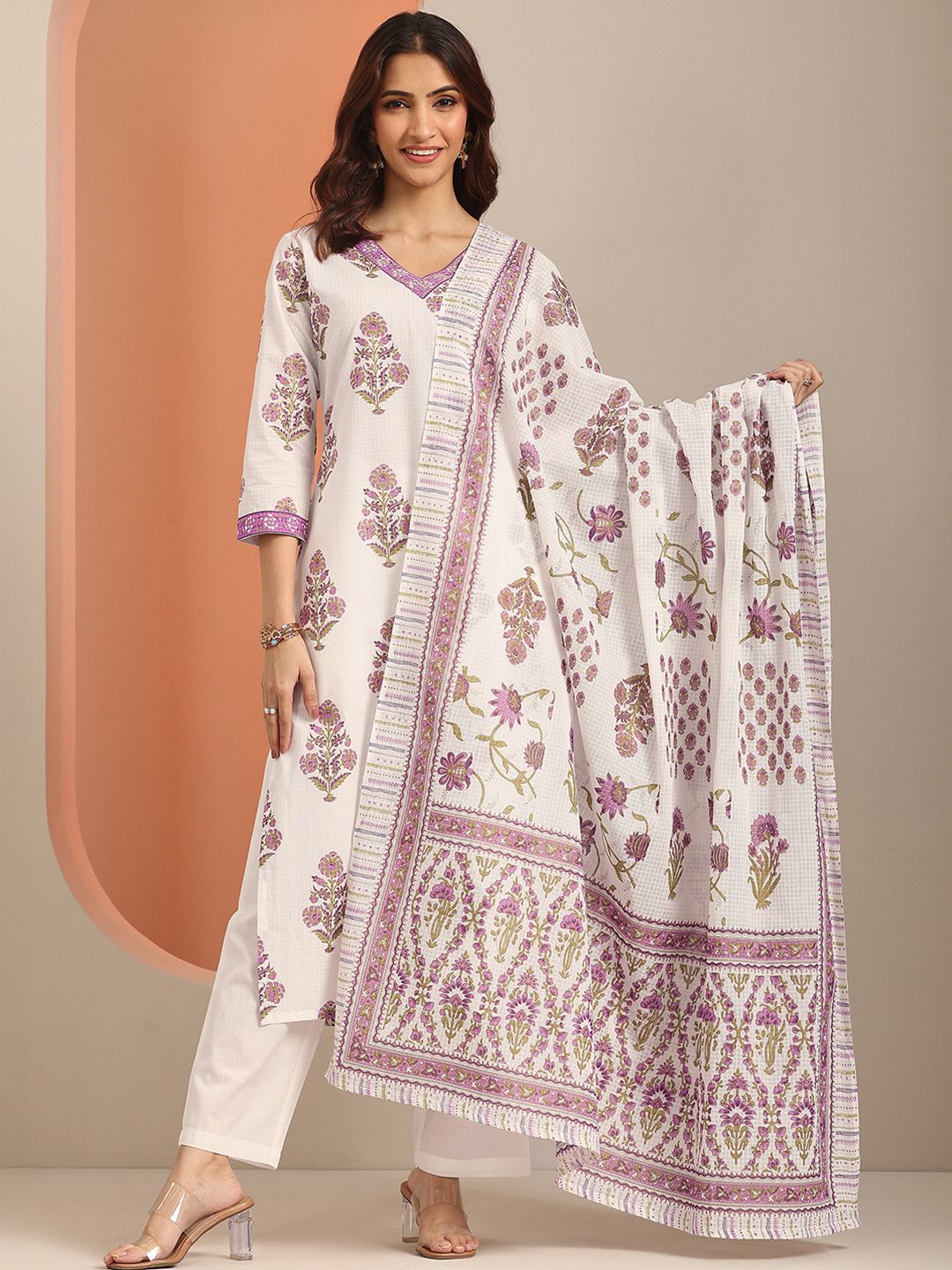 Libas Women Floral Printed Kurta with Trouser & Dupatta